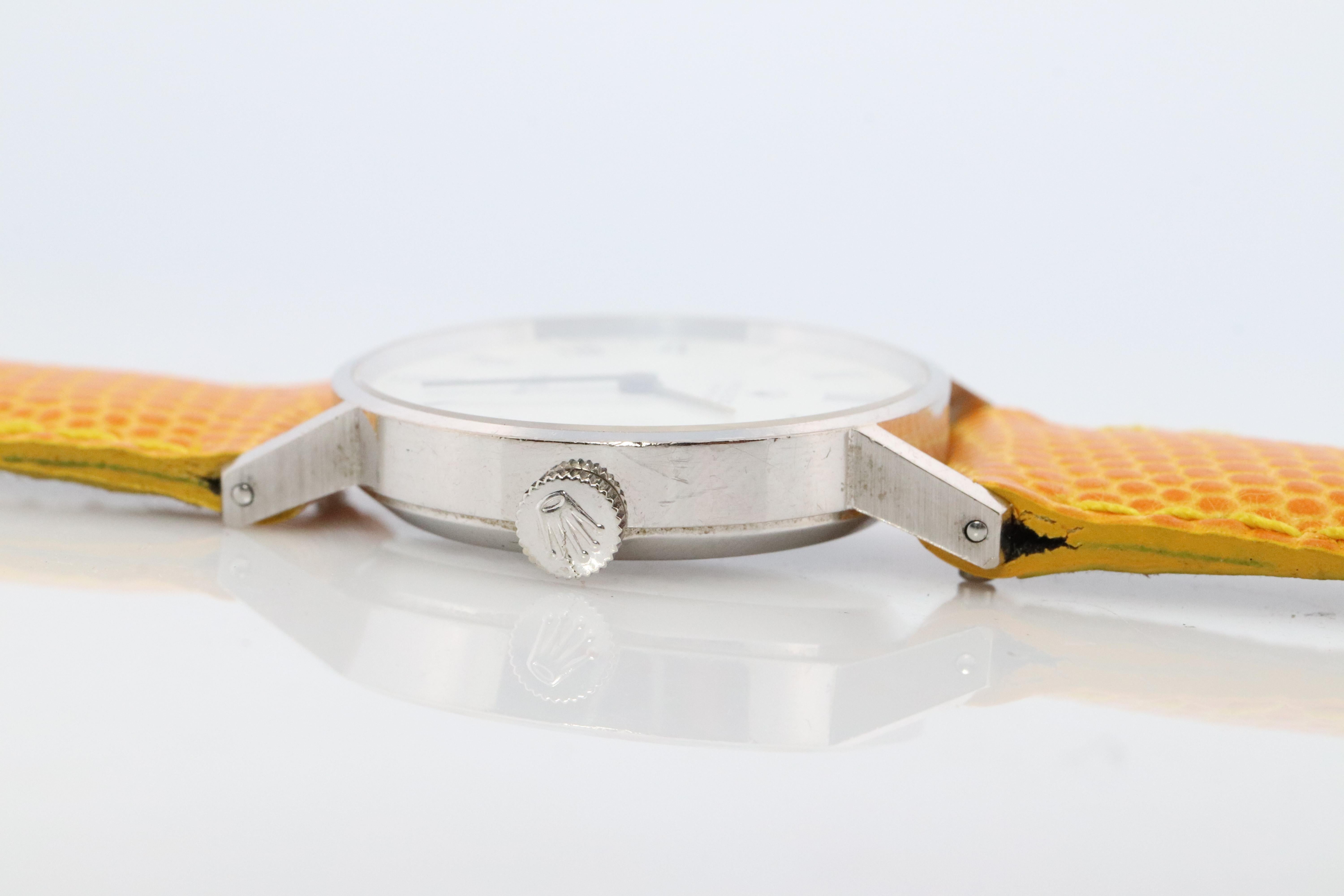 Genuine 18k Rolex Watch. 18k WG Ladies Rolex CELLINI 3810 Round WristWatch In Good Condition For Sale In Port Charlotte, FL