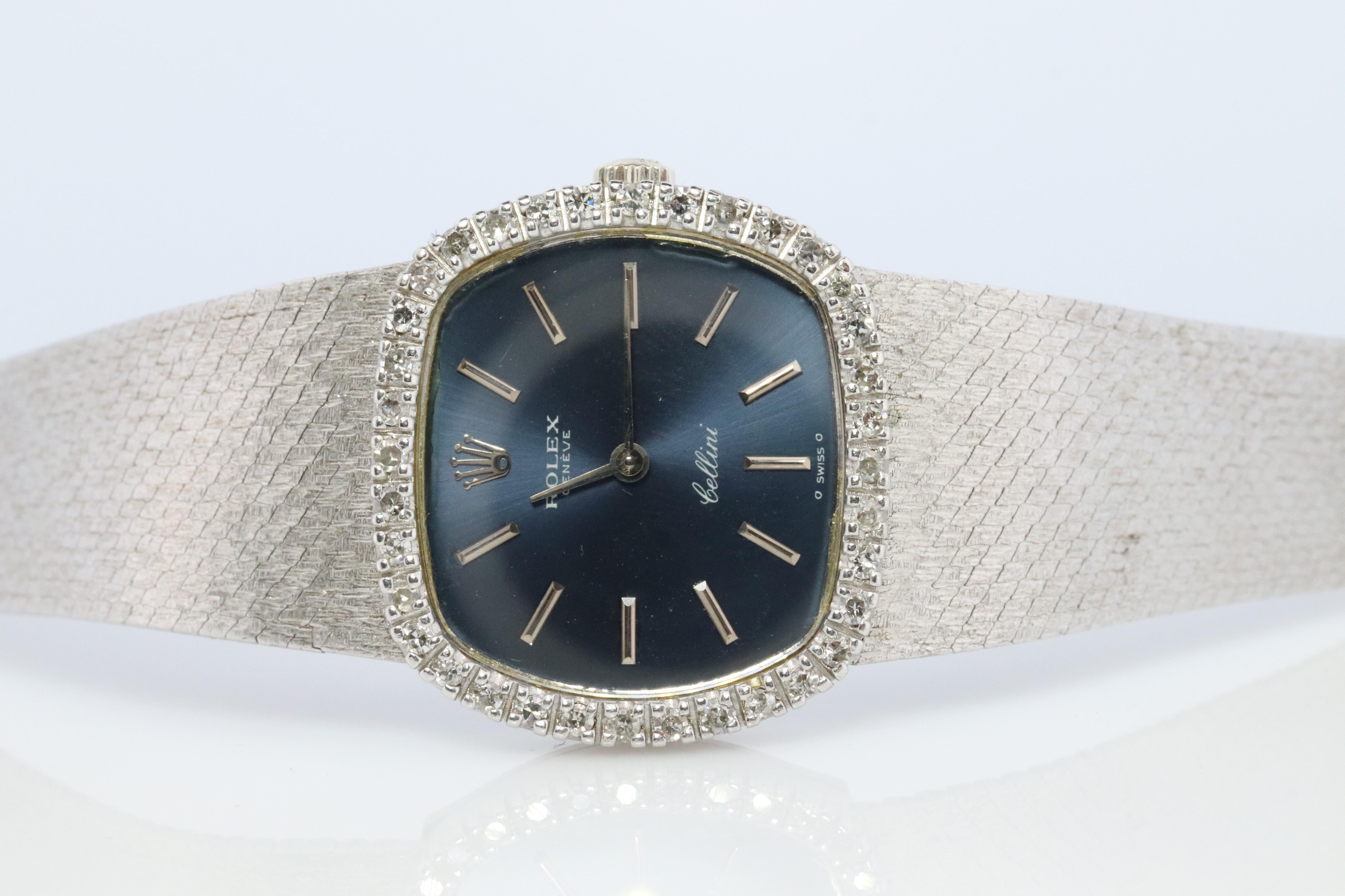 Modern Genuine 18k Rolex Watch. ROLEX Cellini 3801 Diamond Bezel Mechanical Windup.