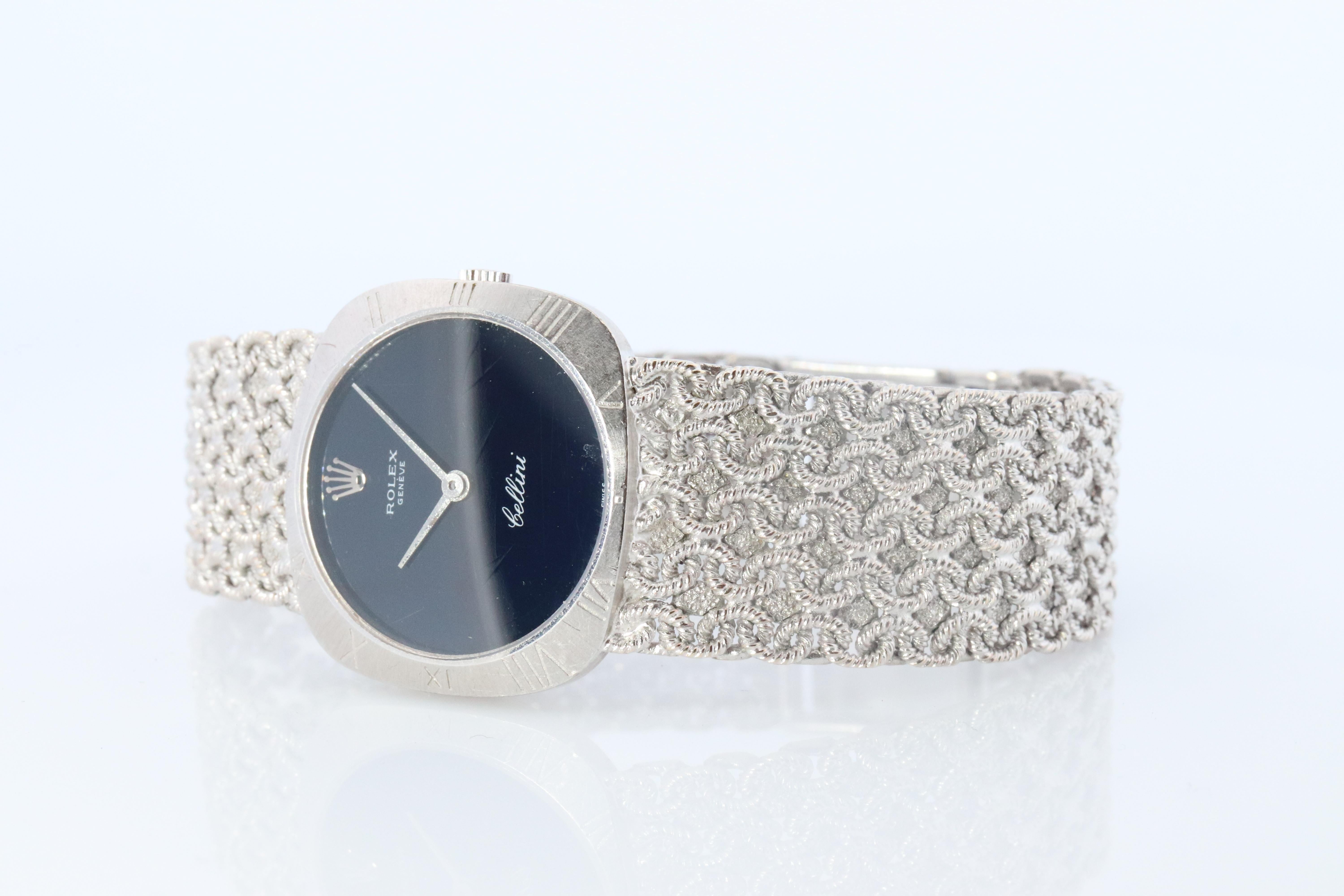 Genuine 18k Rolex-Uhr. ROLEX Cellini 3808 Mechanische Aufzugsbeleuchtung. Milanese-Armband im Zustand „Gut“ im Angebot in Port Charlotte, FL