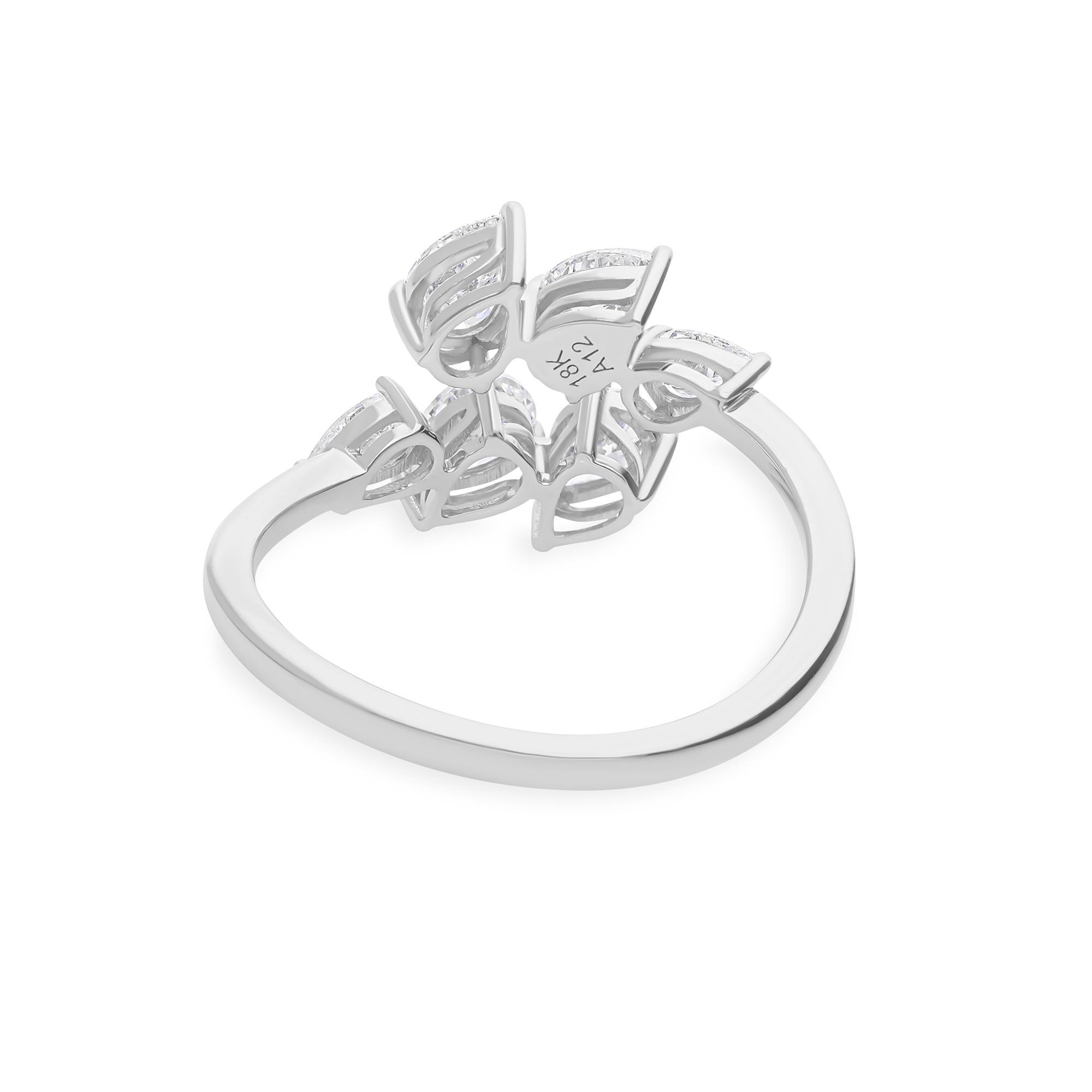 Im Angebot: Echte 18K Weißgold 1.03Ct Birnenschliff natürlicher Diamant Bypass Open Band Ring () 5