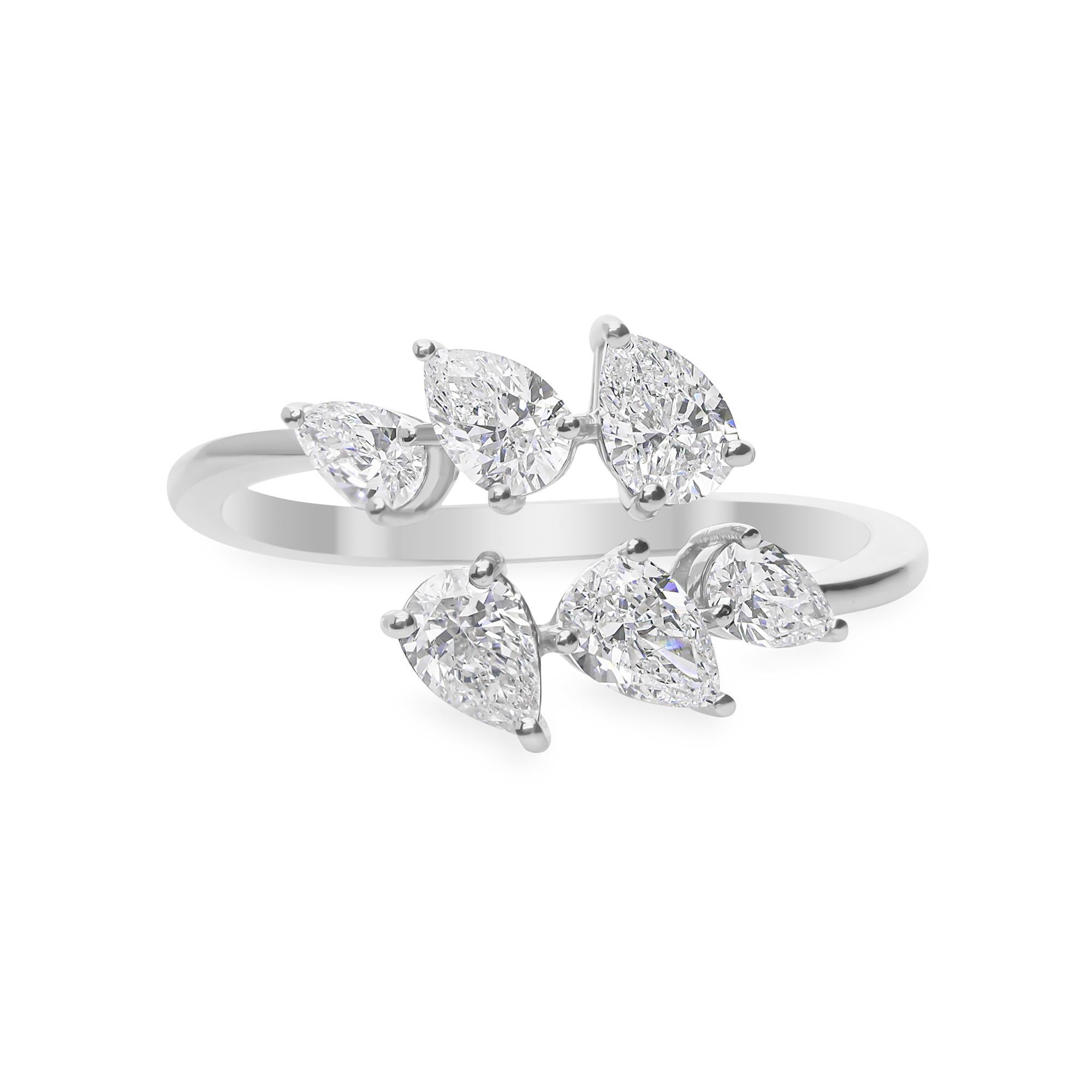 Im Angebot: Echte 18K Weißgold 1.03Ct Birnenschliff natürlicher Diamant Bypass Open Band Ring () 7
