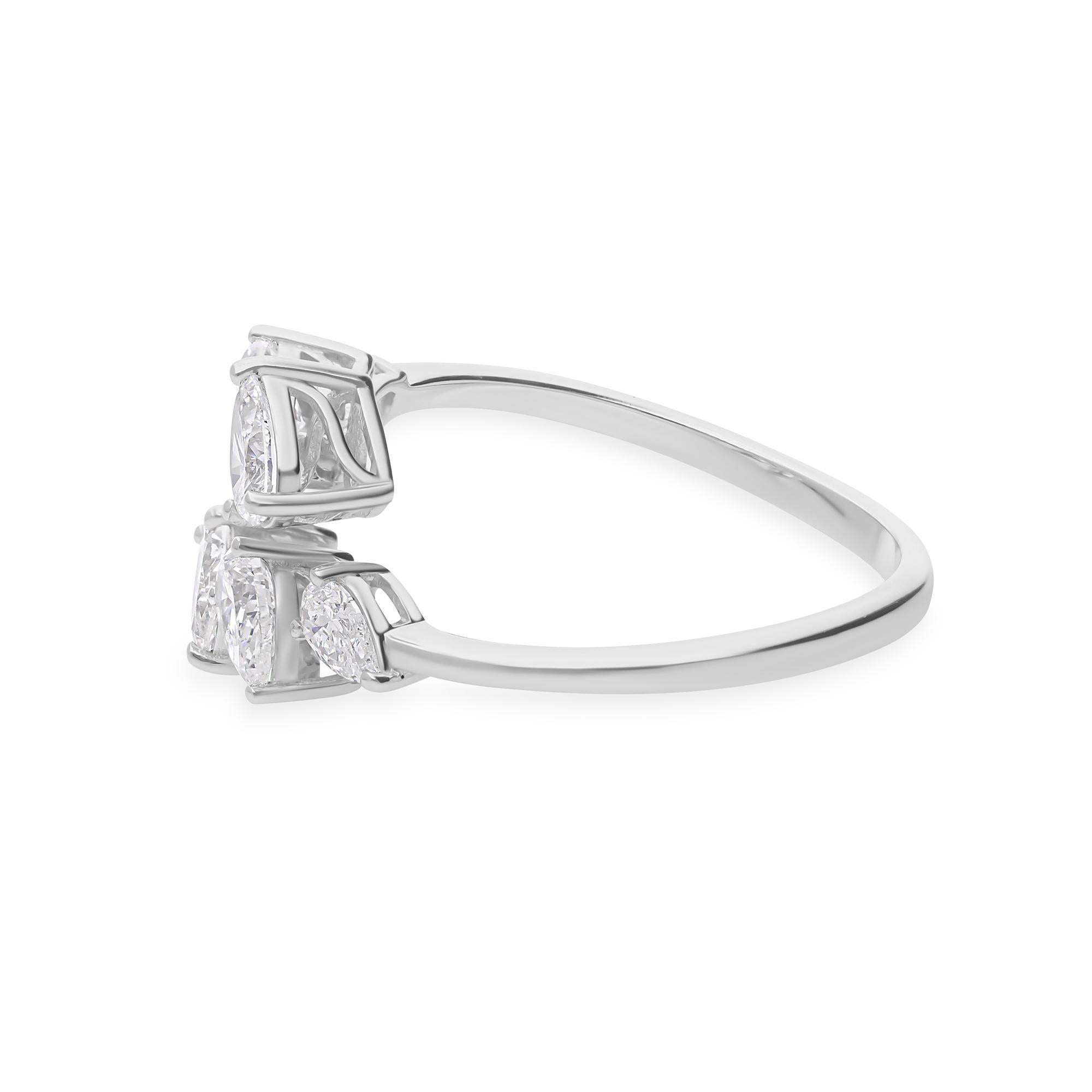 Im Angebot: Echte 18K Weißgold 1.03Ct Birnenschliff natürlicher Diamant Bypass Open Band Ring () 9