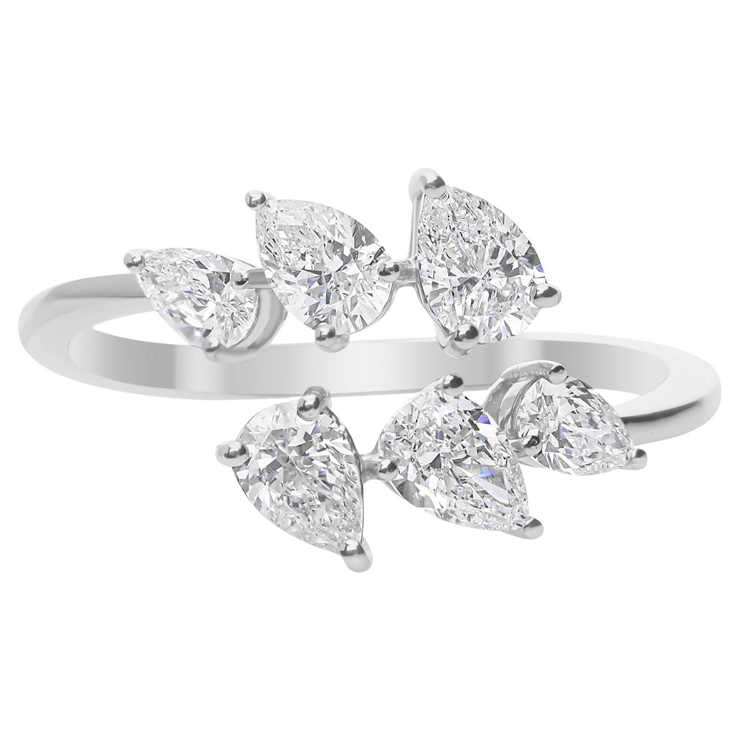 Vero anello a fascia aperta con diamante naturale taglio pera da 1,03 carati in oro bianco 18K