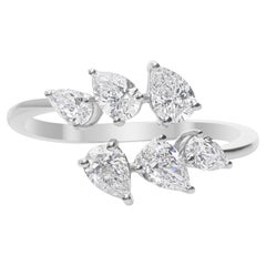 Genuine 18K White Gold 1.03Ct Pear Cut Natural Diamond Bypass Open Band Ring