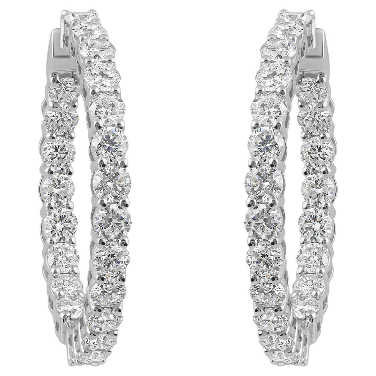 Echte 18K Weißgold 3,21Kt runde Brillantschliff Diamant Huggies Hoop Ohrringe