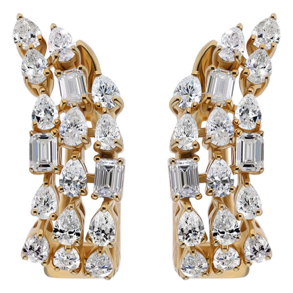 Natural Diamond Multi-Shape Hoop Earrings 1.92 Carats 14K Yellow Gold