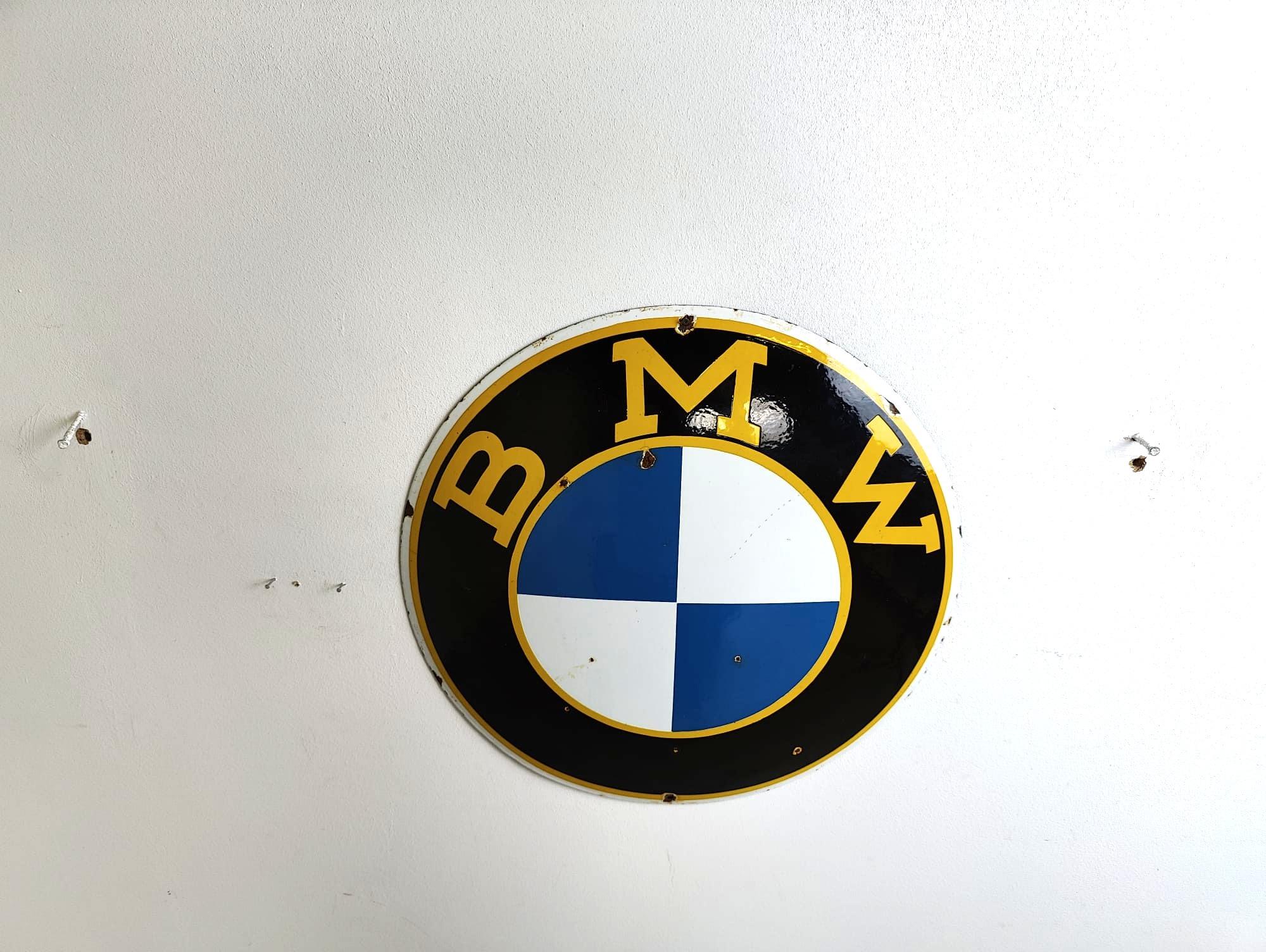 Mid-Century Modern Genuine 1950's Antique BMW Enamel Dealership Wall Sign