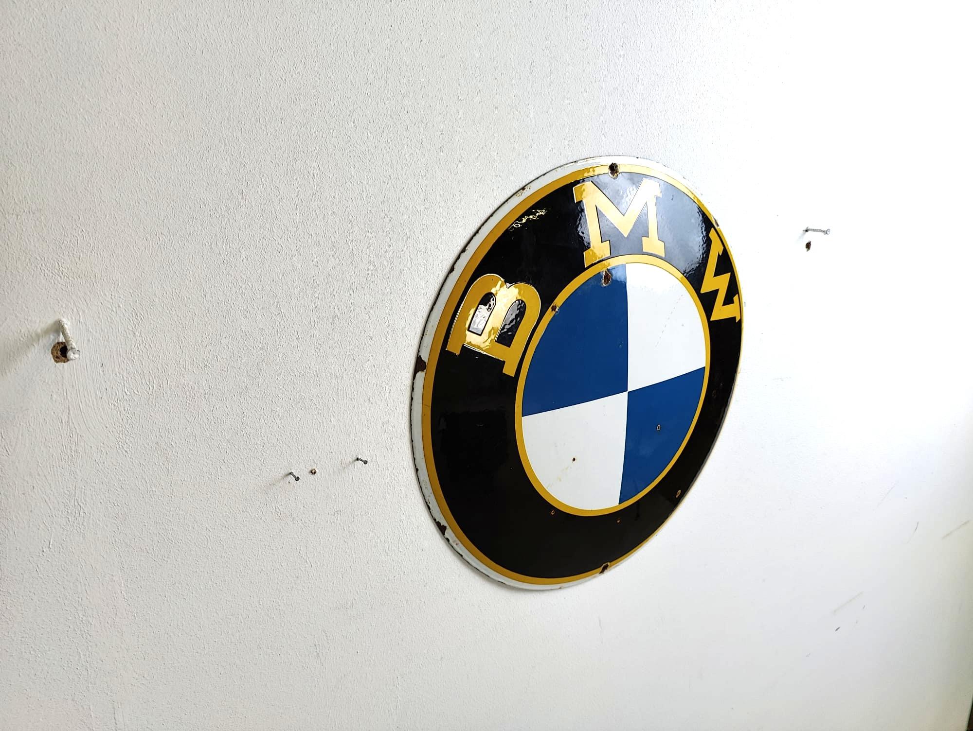 Mid-20th Century Genuine 1950's Antique BMW Enamel Dealership Wall Sign