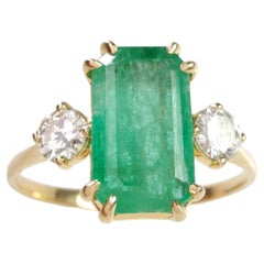 Genuine 1.99 Ct Emerald and 0.27 Carat Diamond Ring  18K Gold Engagement Gift