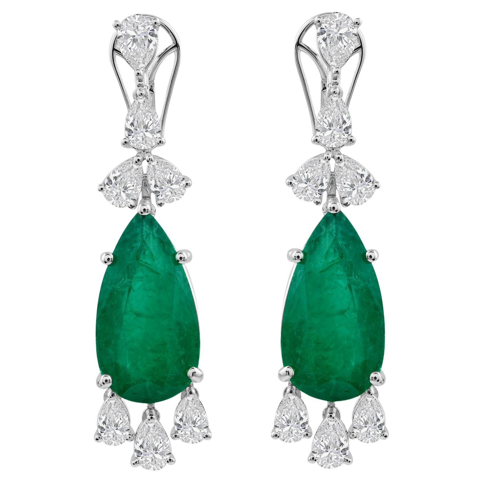 Boucles d'oreilles pendantes en or 14k avec émeraude véritable de 20,13 carats et diamants en forme de goutte d'eau