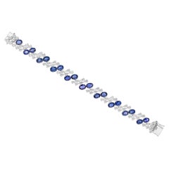 Bracelet en or blanc massif 14k avec saphir bleu 20.37 CTW et diamant 7.58 CTW
