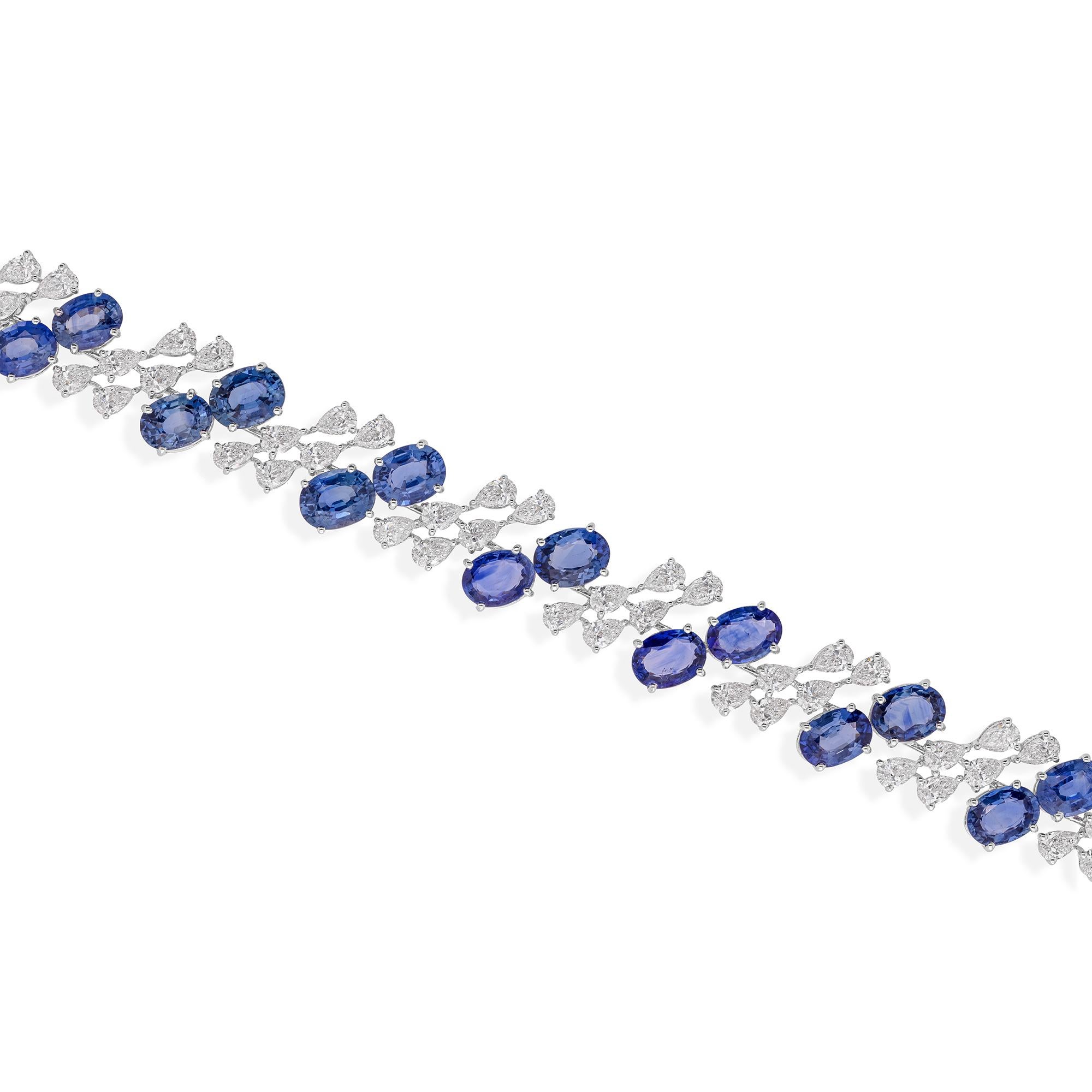 Art Déco Autentico zaffiro blu da 20,37 CTW e diamante da 7,58 CTW Bracciale in oro bianco massiccio 18 carati in vendita