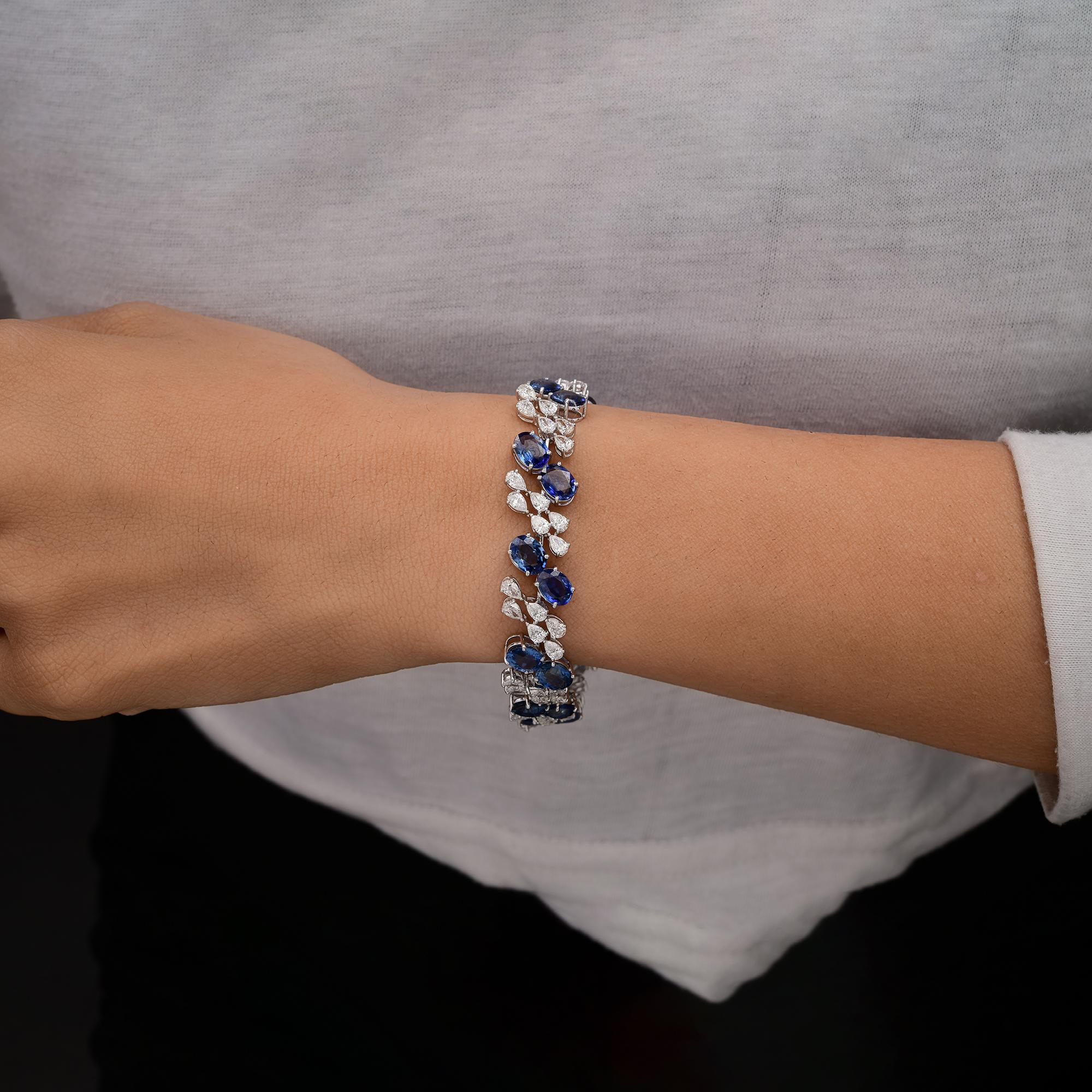 Taglio ovale Autentico zaffiro blu da 20,37 CTW e diamante da 7,58 CTW Bracciale in oro bianco massiccio 18 carati in vendita