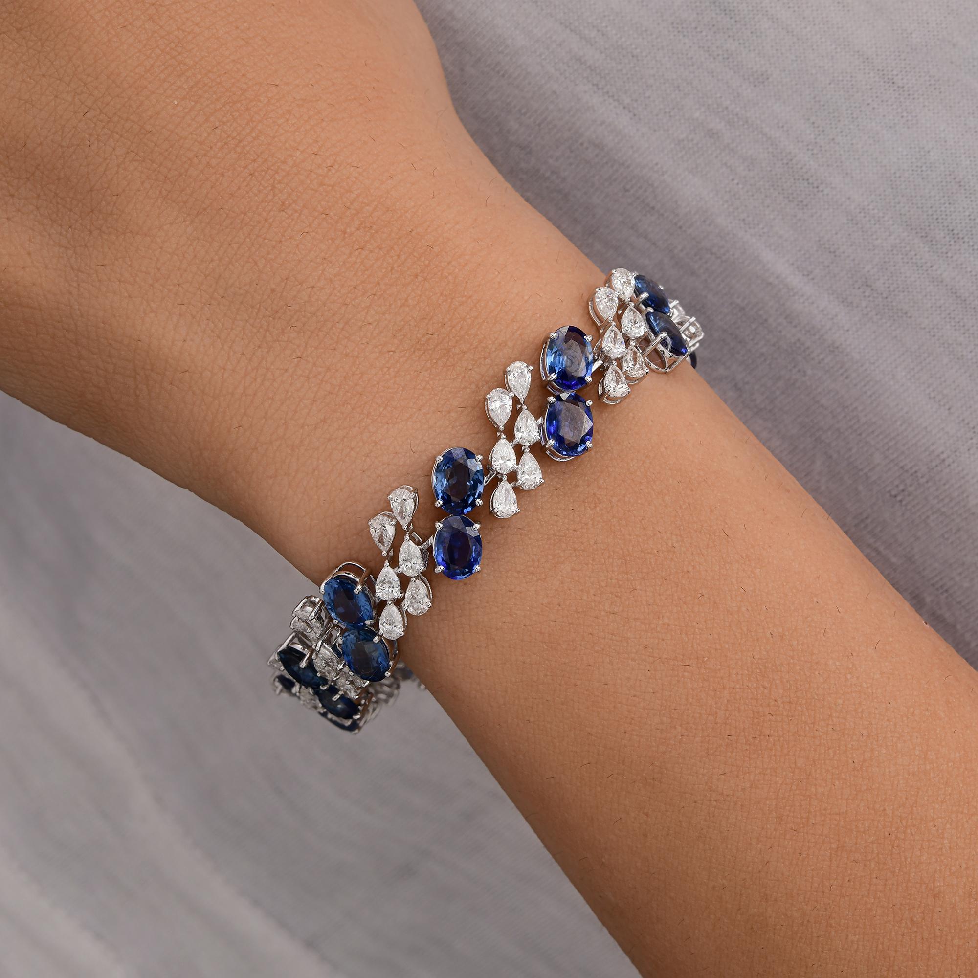 Autentico zaffiro blu da 20,37 CTW e diamante da 7,58 CTW Bracciale in oro bianco massiccio 18 carati In condizioni Nuovo in vendita a Diera, Dubai