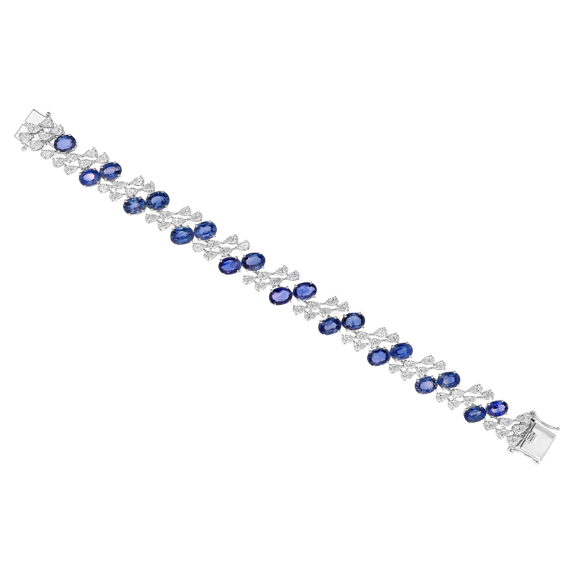 Autentico zaffiro blu da 20,37 CTW e diamante da 7,58 CTW Bracciale in oro bianco massiccio 18 carati in vendita