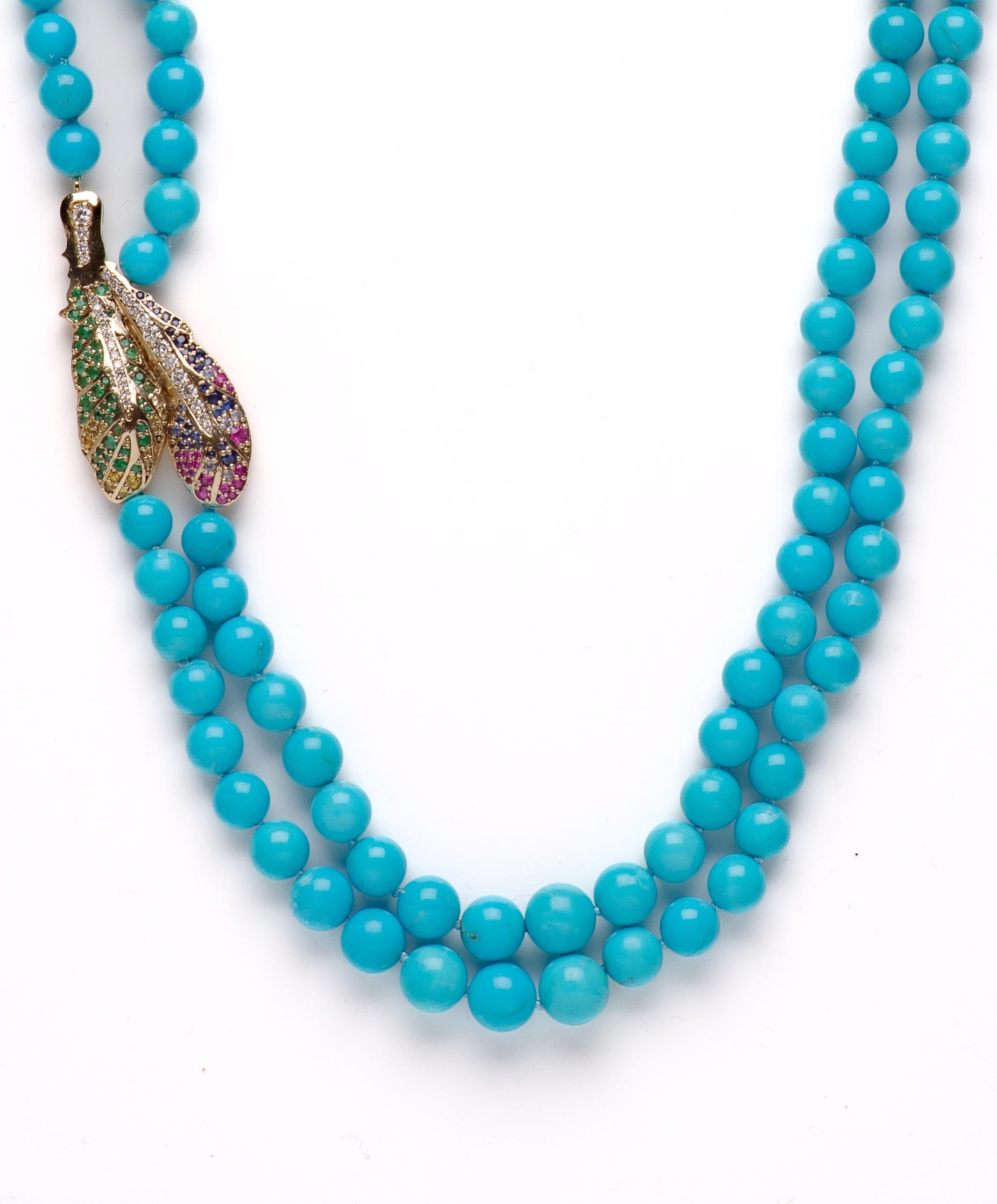 Modern Genuine 260 Carat Sleeping Beauty Turquoise Diamond & Sapphire Necklace For Sale