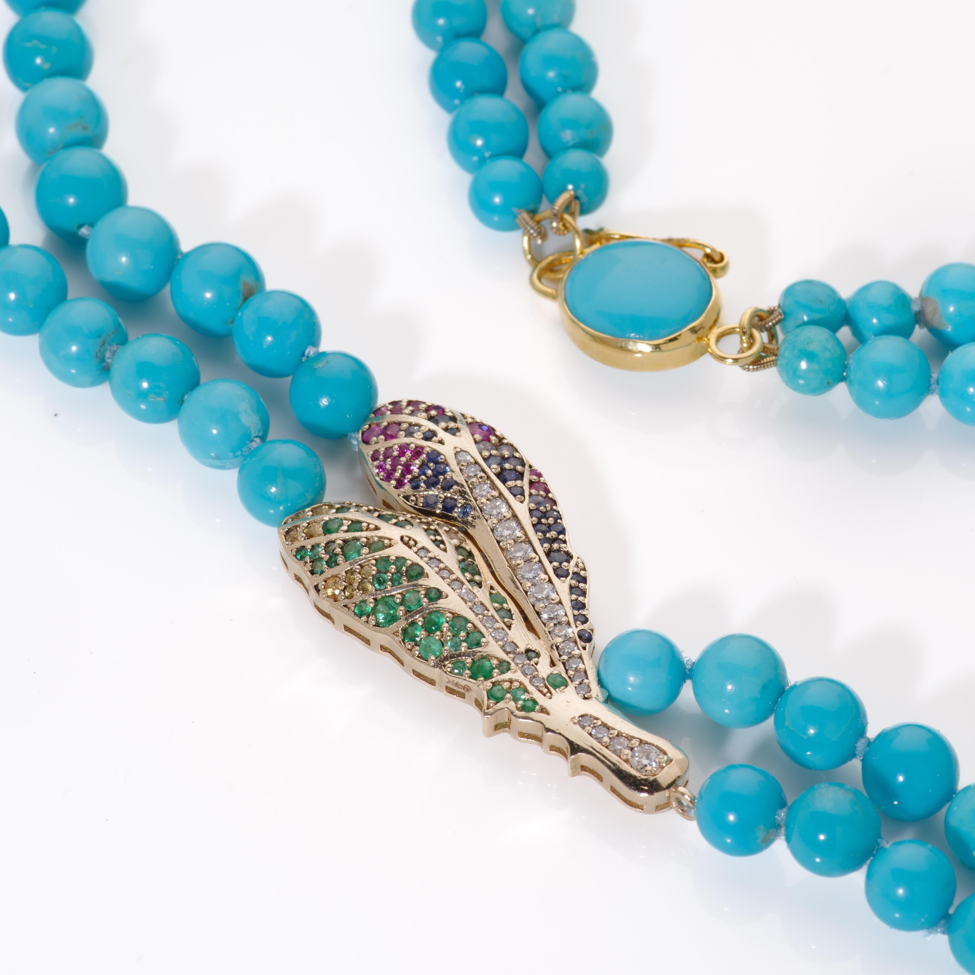 Genuine 260 Carat Sleeping Beauty Turquoise Diamond & Sapphire Necklace In New Condition For Sale In GOES, NL