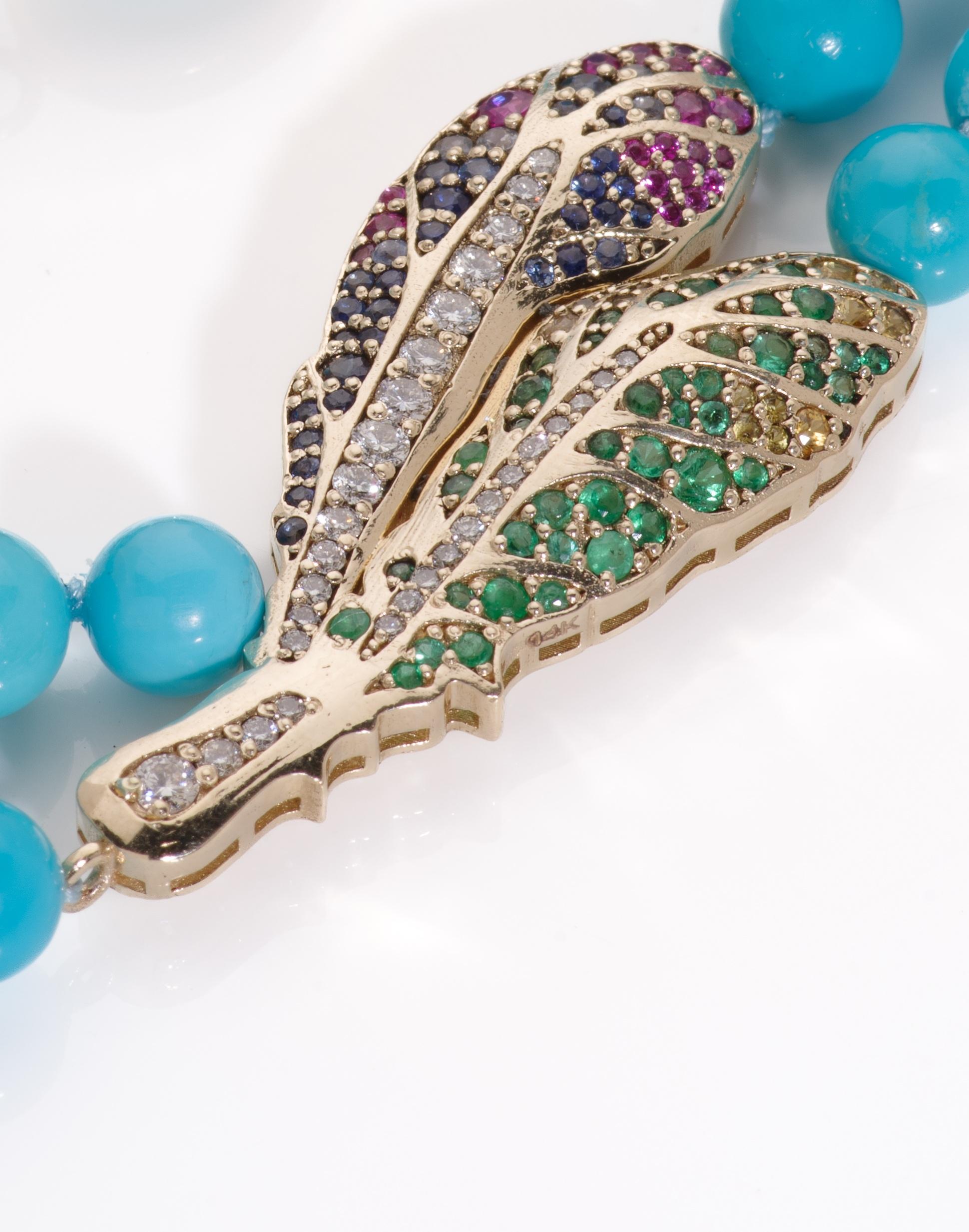 Women's Genuine 260 Carat Sleeping Beauty Turquoise Diamond & Sapphire Necklace For Sale