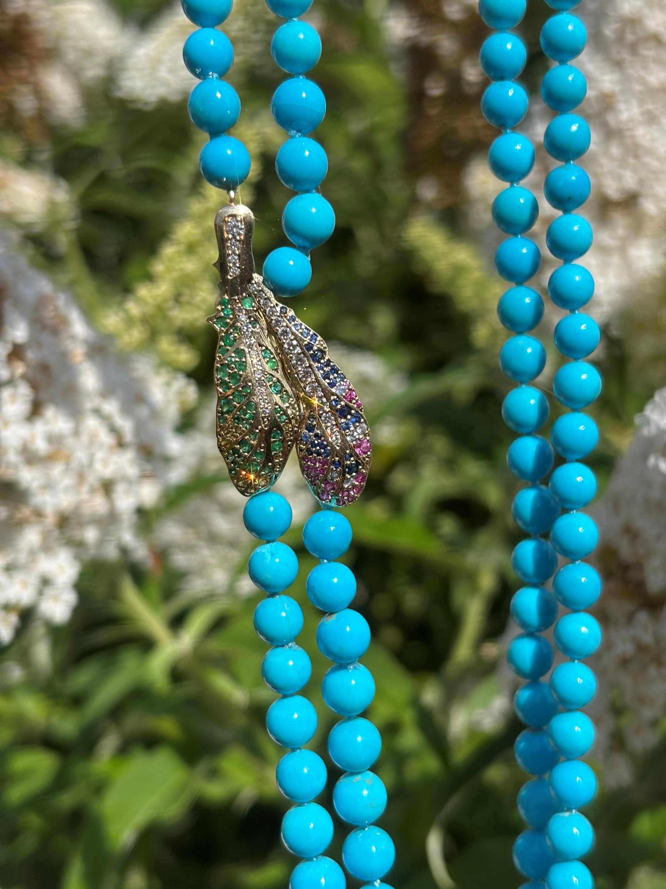 Genuine 260 Carat Sleeping Beauty Turquoise Diamond & Sapphire Necklace For Sale 1