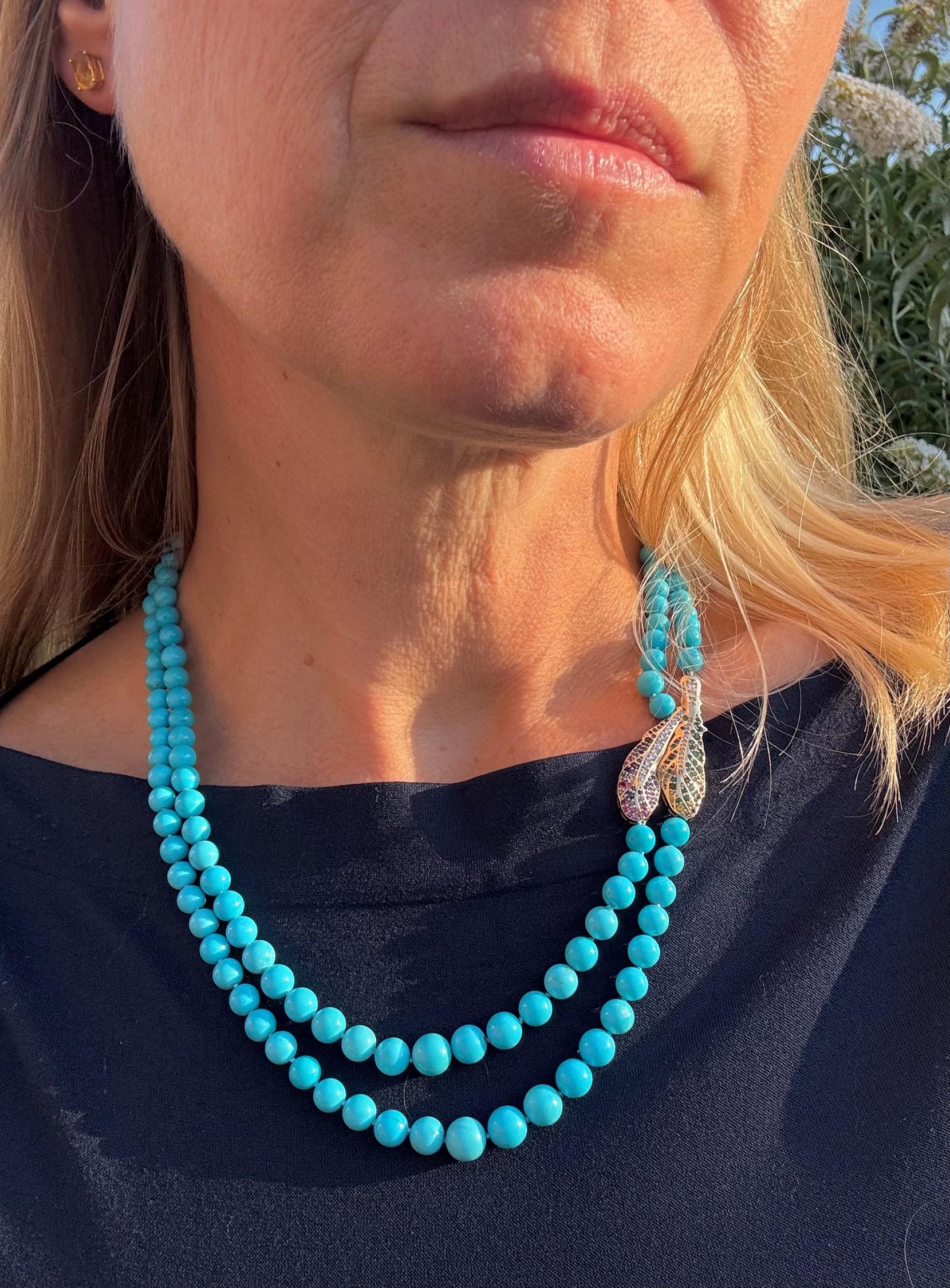 Véritable collier de 260 carats en turquoise, diamant et saphir de la Belle au bois dormant en vente 2