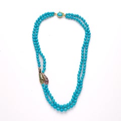 Genuine 260 Carat Sleeping Beauty Turquoise Diamond & Sapphire Necklace