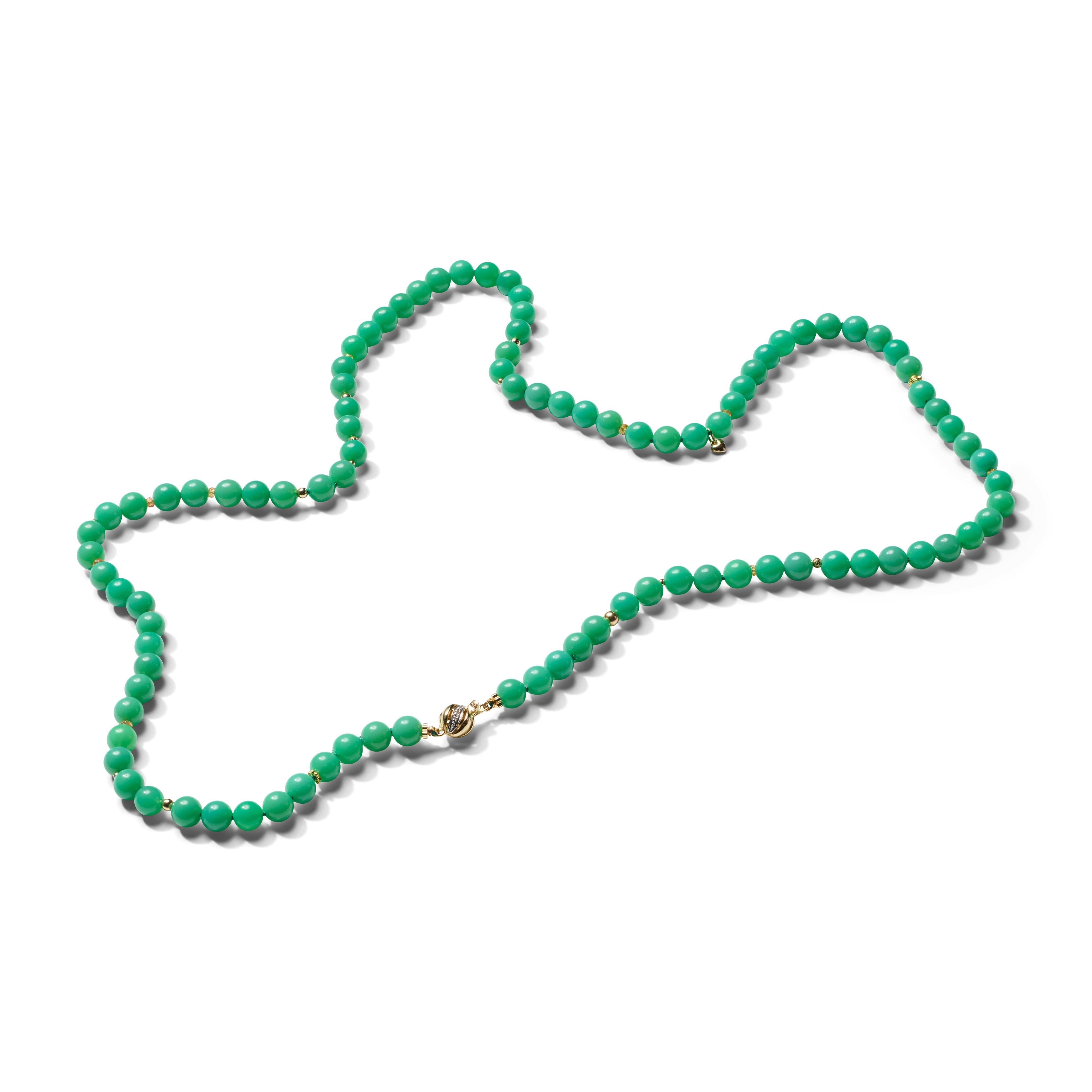 Ball Cut Genuine 265 Carat Diamond Chrysoprase Charm Yellow Gold Necklace