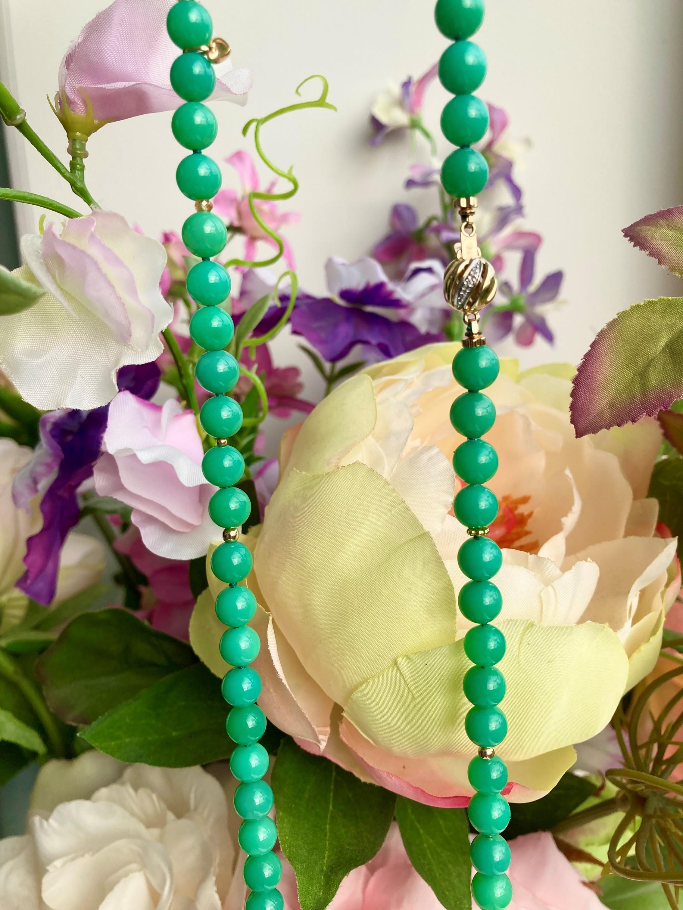 Genuine 265 Carat Diamond Chrysoprase Charm Yellow Gold Necklace 2