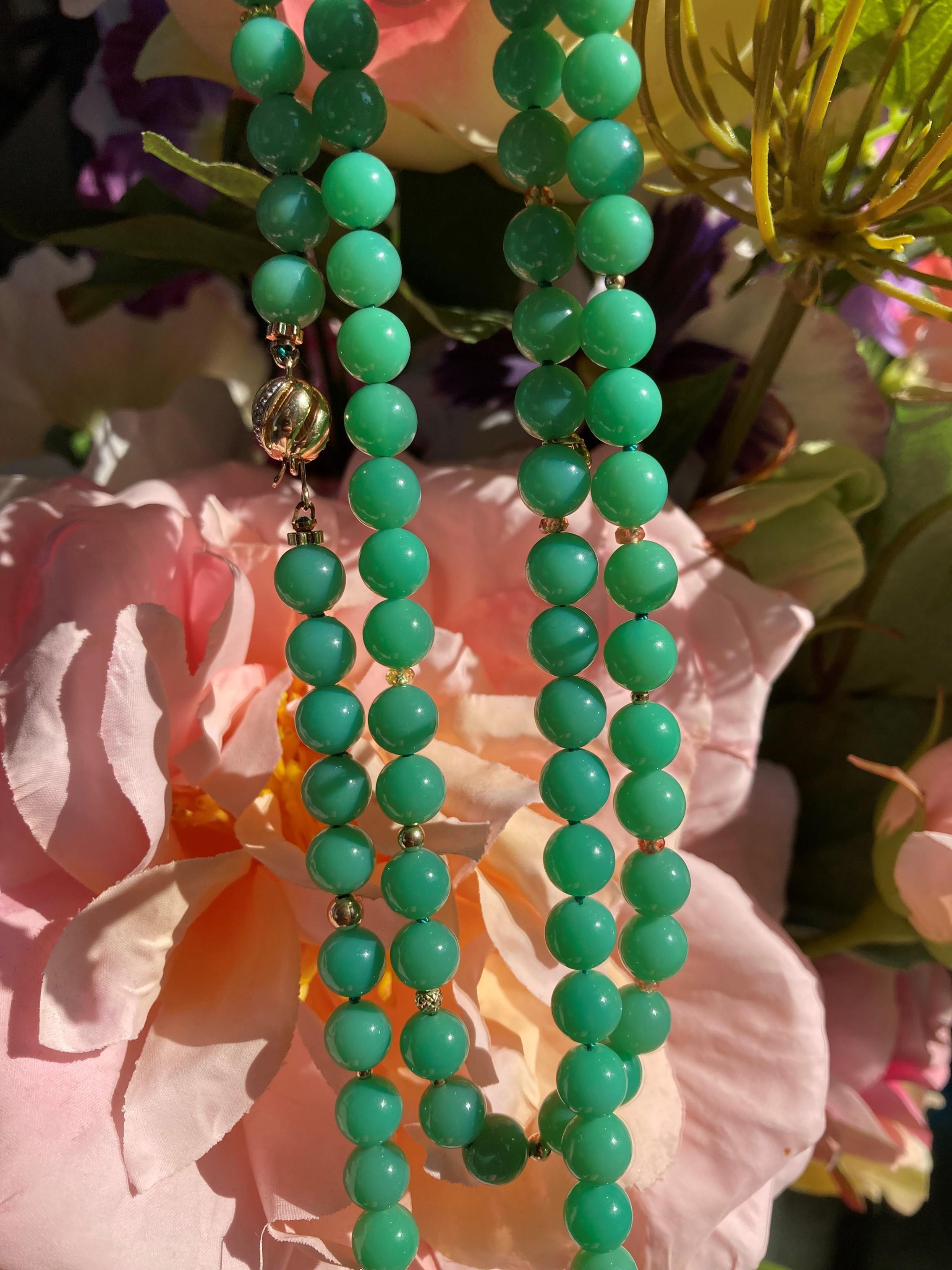 Genuine 265 Carat Diamond Chrysoprase Charm Yellow Gold Necklace 4