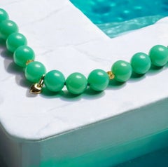 Genuine 265 Carat Diamond Chrysoprase Charm Yellow Gold Necklace