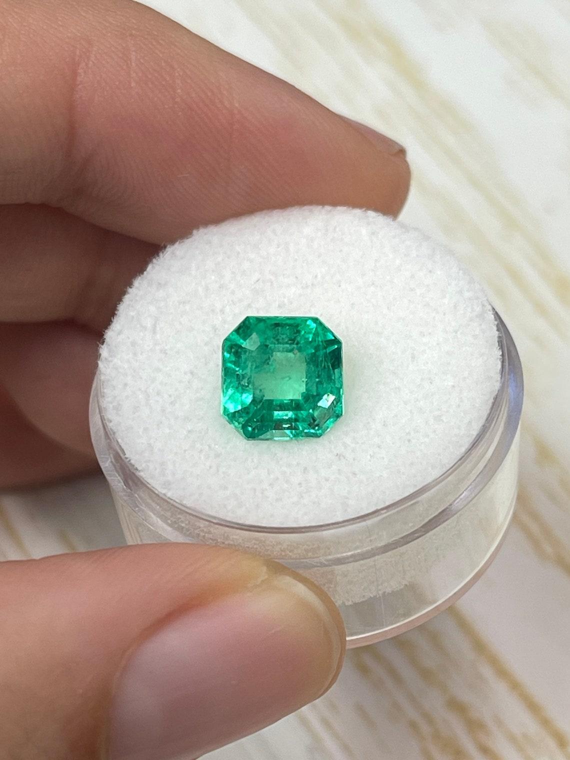 Stone: Emerald
Weight: 2.71-carats
Shape: Asscher Cut
Clarity: Transparent
Luster: Excellent
Color: Vivid Yellowish Green
Measurements: 8.13mm x 8.0mm x 6.15mm
Geographic Origin: Colombia
Treatment: Natural, Oil

Comments: Due to their growth
