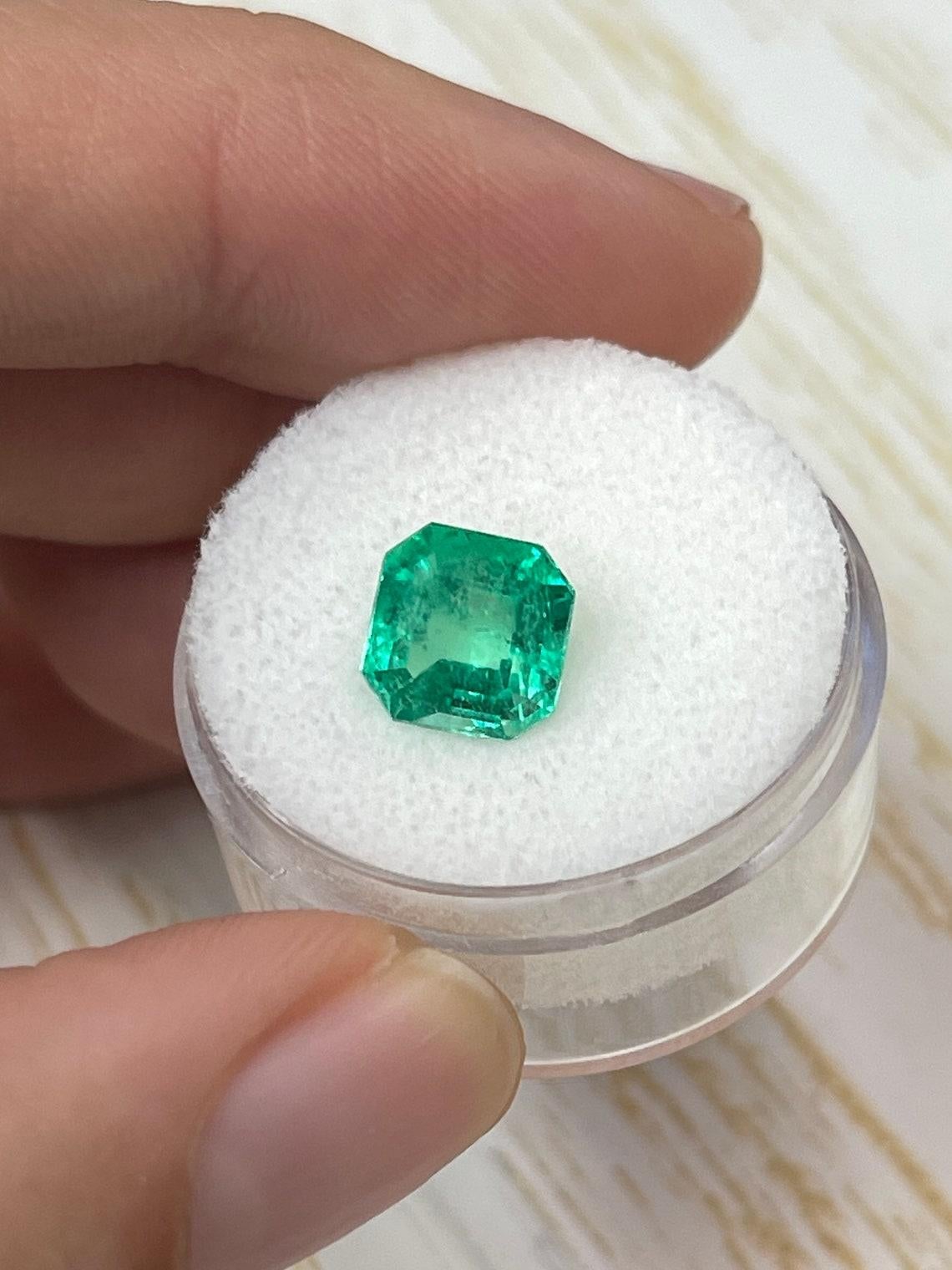Modern Genuine 2.71 Carat Electric Yellow Green Muzo Asscher Cut Colombian Emerald For Sale