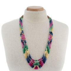 Genuine 2.80 Carat Sapphire Emerald Ruby Six Strand Necklace