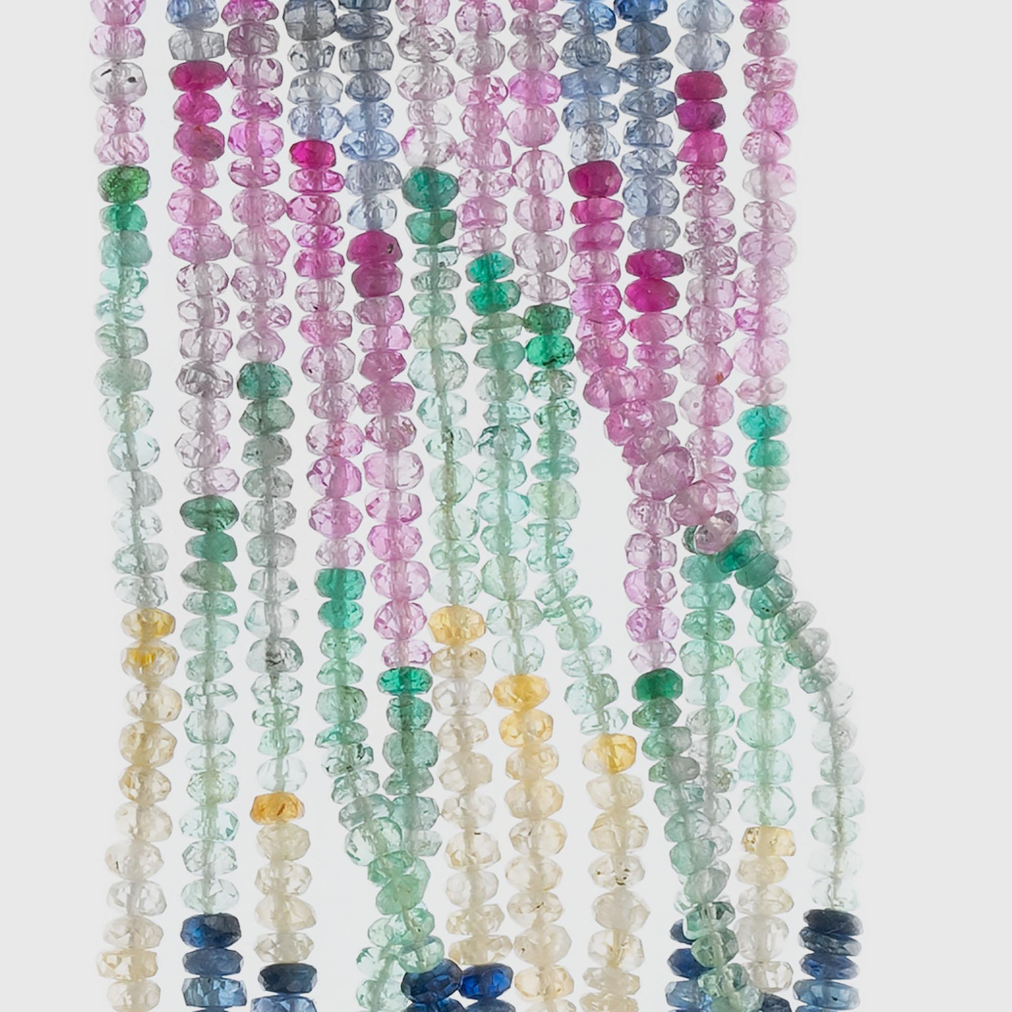 Sechstrangige Halskette mit echtem 2,80 Karat Saphir, Smaragd, Rubin und Rubin im Zustand „Hervorragend“ im Angebot in Stamford, CT