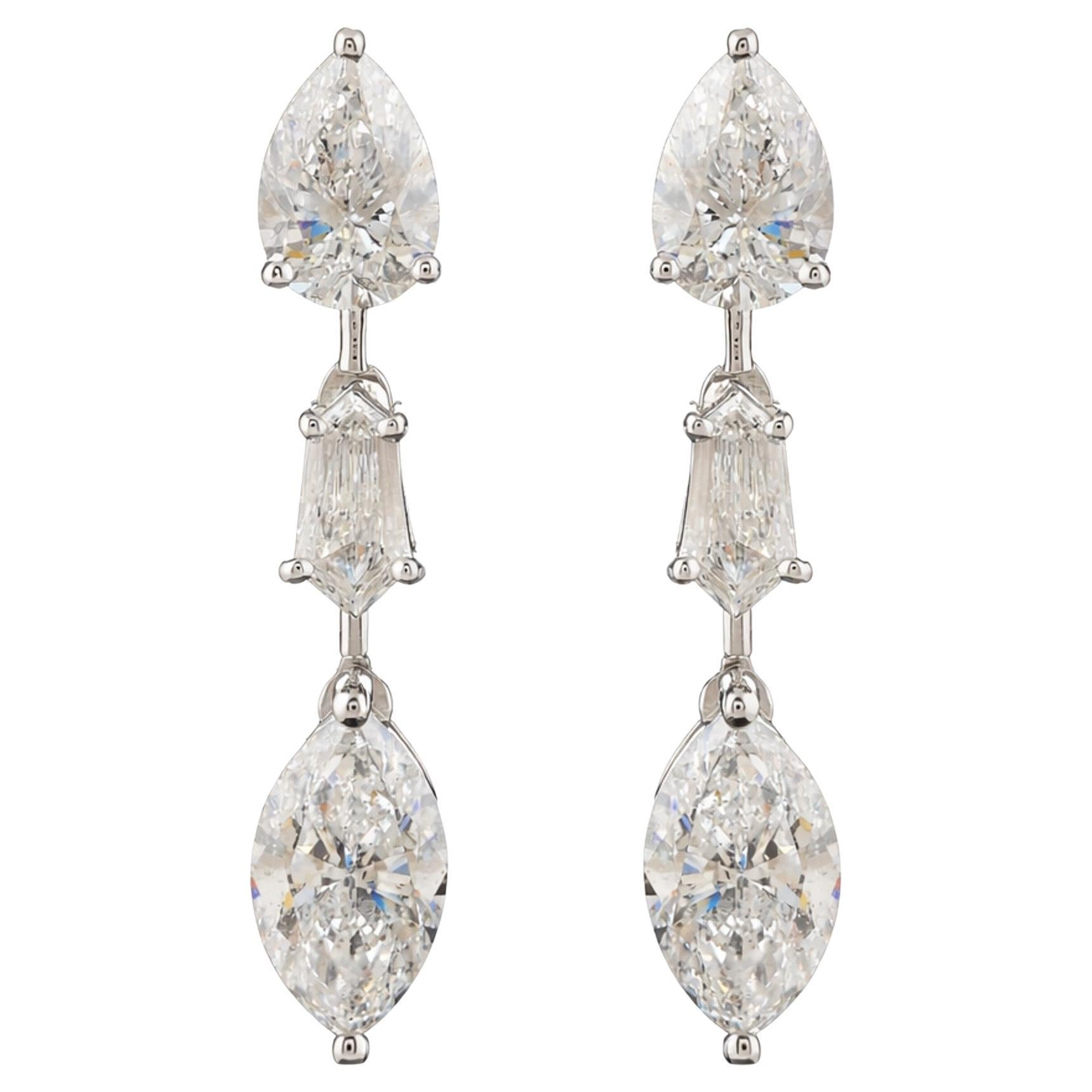 2.81 ct Multi Cut Diamond Linear Drop Earrings 14K White Gold Anniversary Gift For Sale
