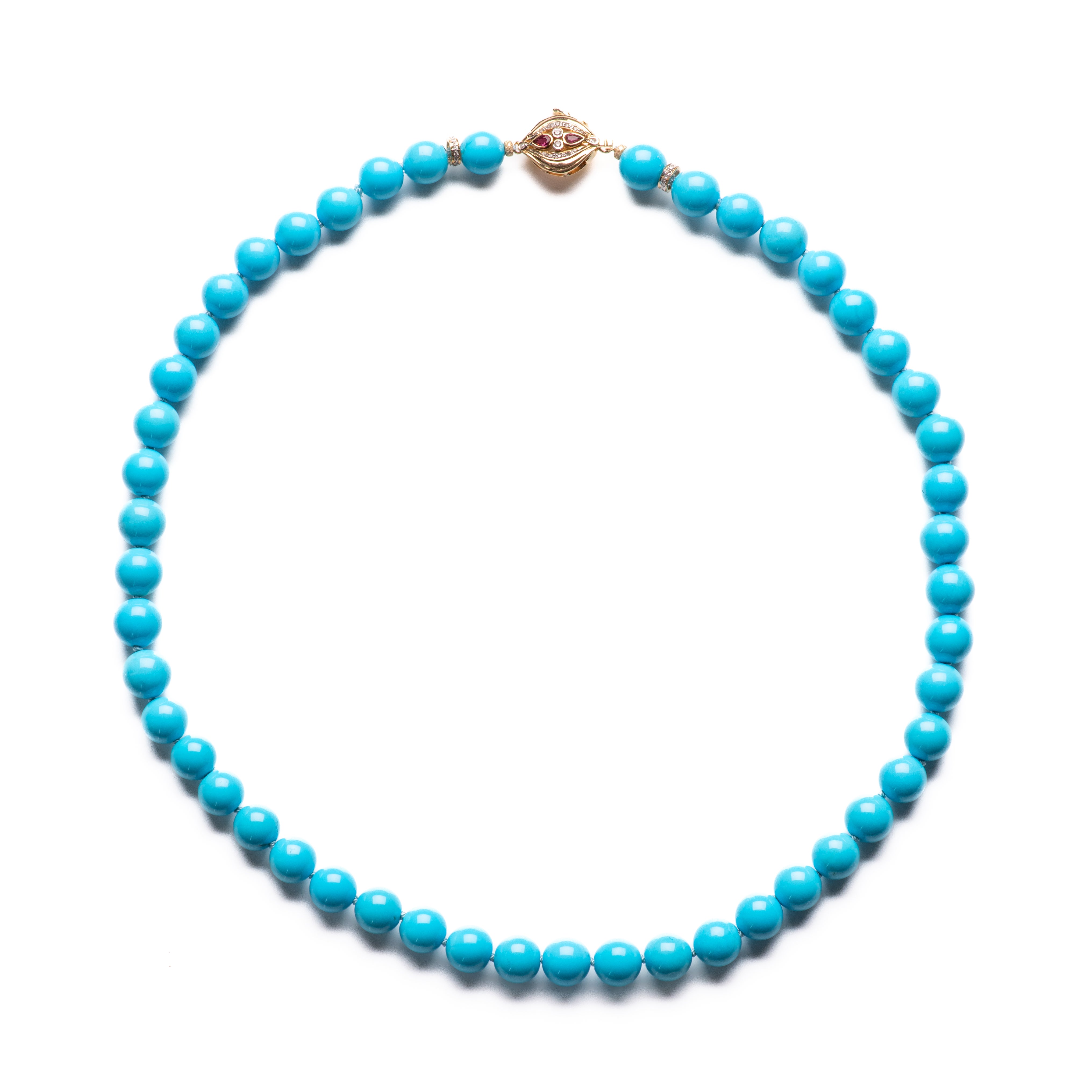 Collar de oro con diamantes y rubíes genuinos de la Bella Durmiente azul de 295 quilates en venta