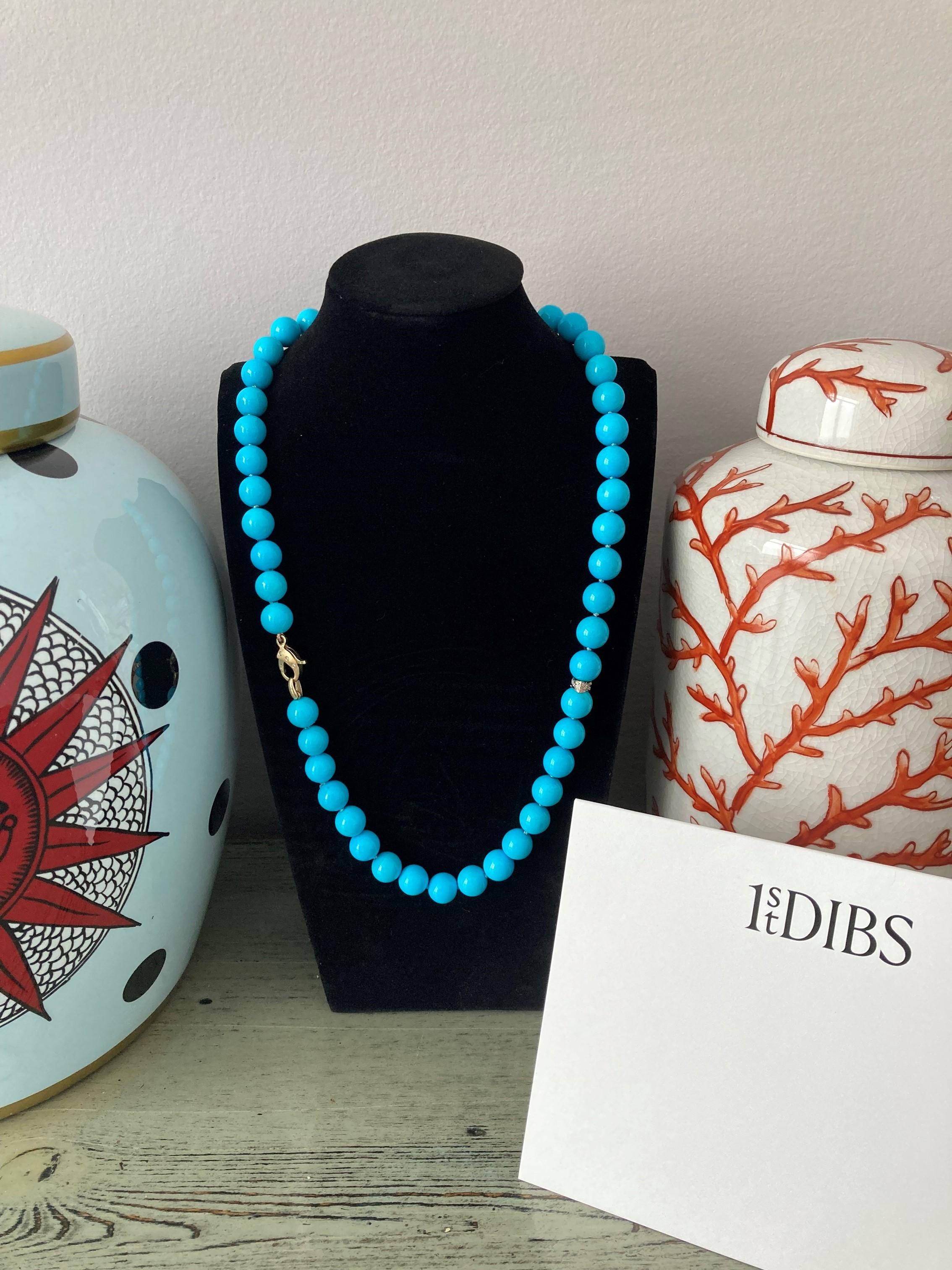 Genuine 295 Carat Blue Sleeping Beauty Turquoise Diamond Yellow Gold Necklace For Sale 5