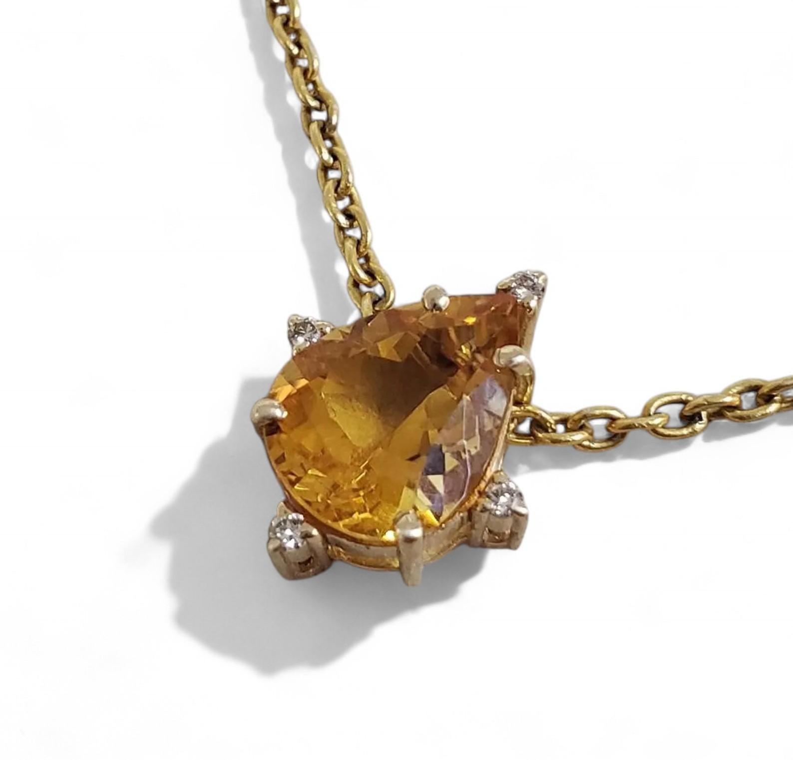 Art déco Pendentif en or flottant avec citrine jaune véritable de 3,5 carats et diamant en vente