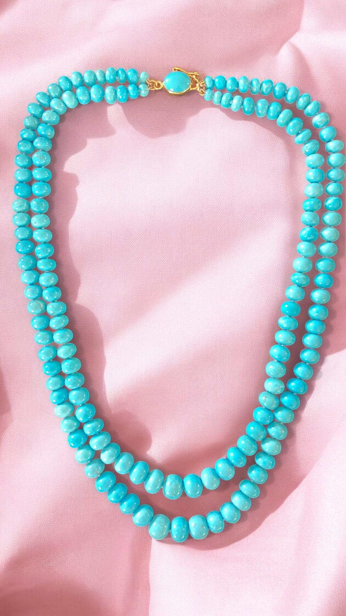 Echte 390 Karat Estate Dornröschen-Türkis 18K Gold Halskette im Angebot 4