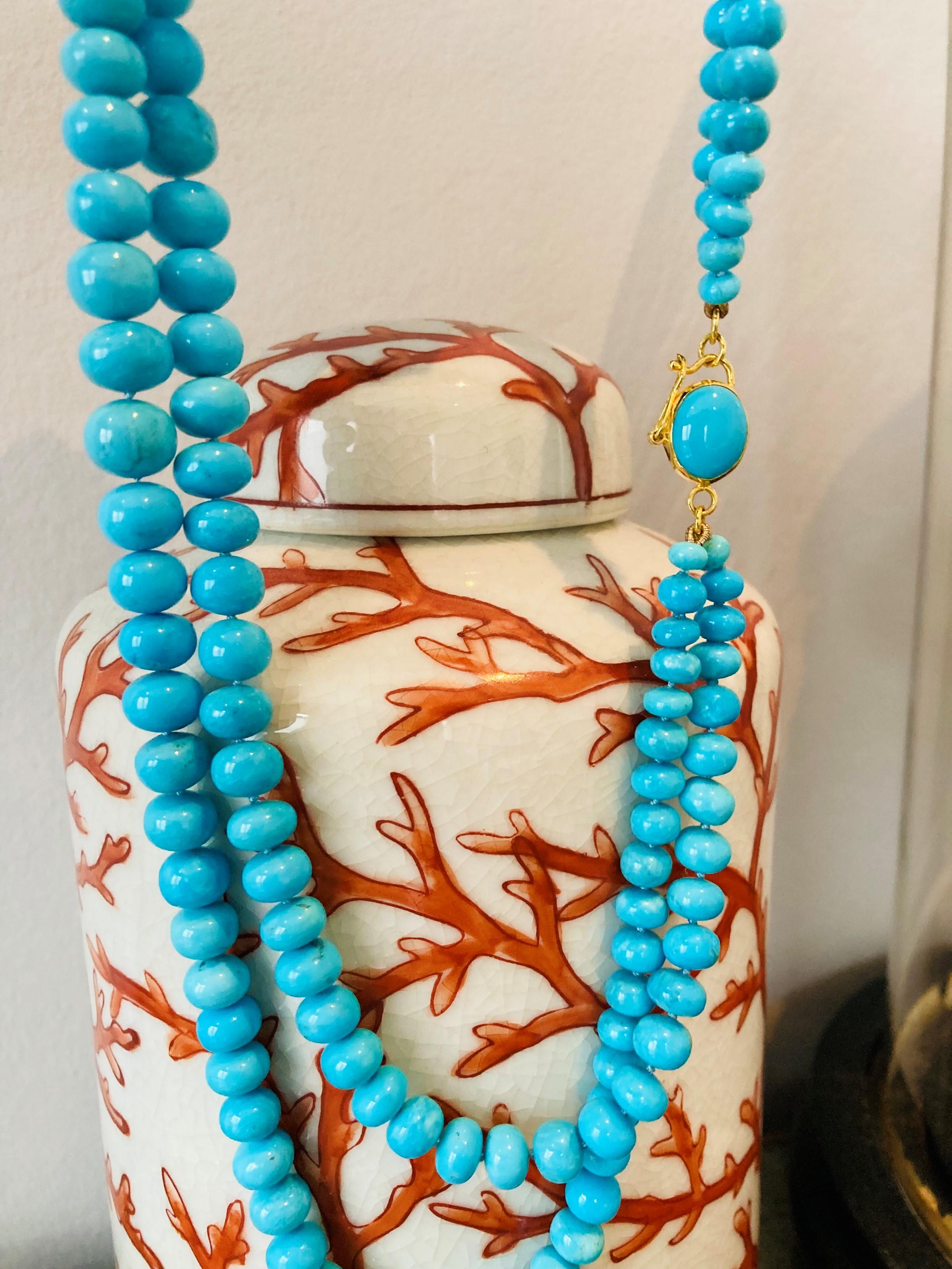 Echte 390 Karat Estate Dornröschen-Türkis 18K Gold Halskette im Angebot 5