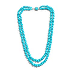 Genuine 390 Carat Estate Sleeping Beauty Turquoise 14K Gold Diamond Necklace