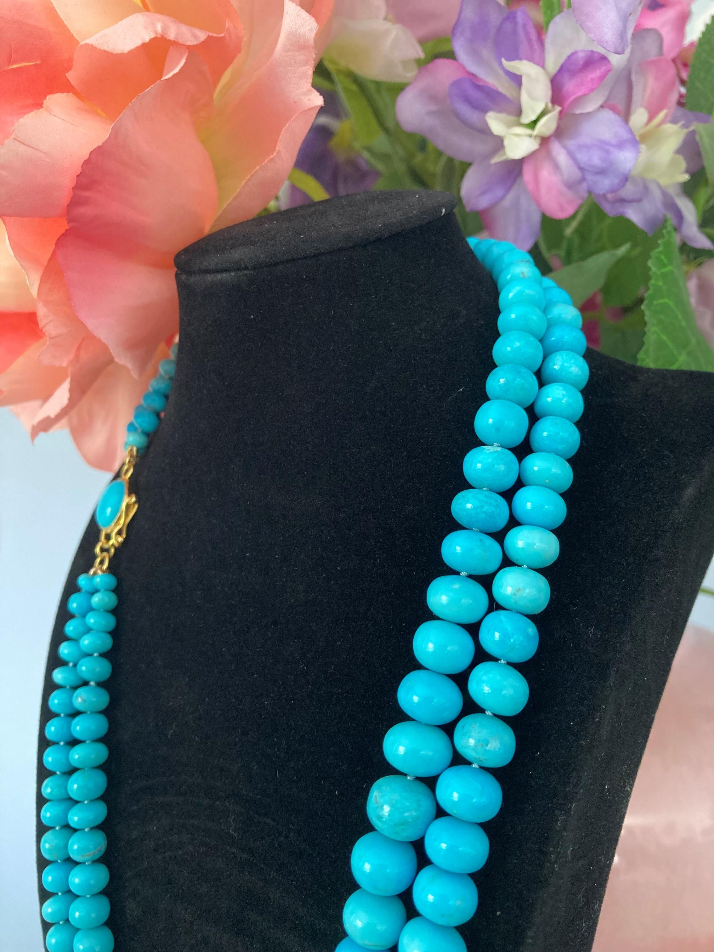 Echte 390 Karat Estate Dornröschen-Türkis 18K Gold Halskette Damen im Angebot