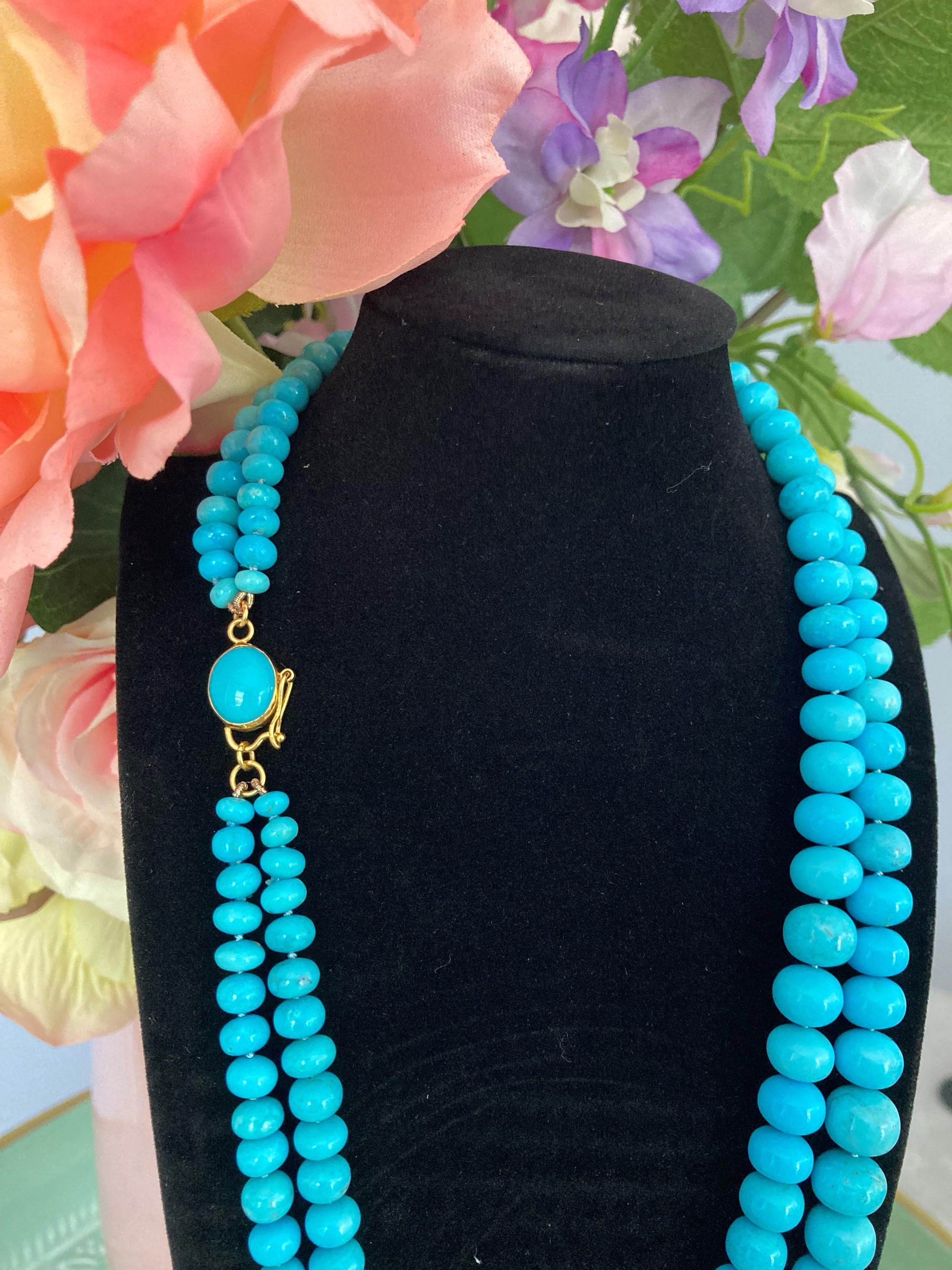 Echte 390 Karat Estate Dornröschen-Türkis 18K Gold Halskette im Angebot 1