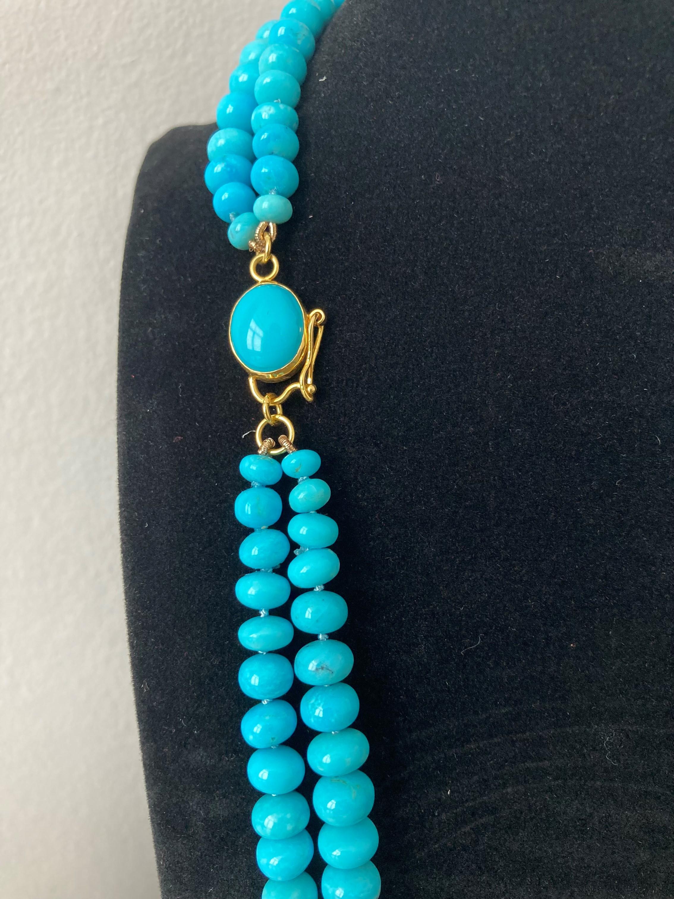 Echte 390 Karat Estate Dornröschen-Türkis 18K Gold Halskette im Angebot 2