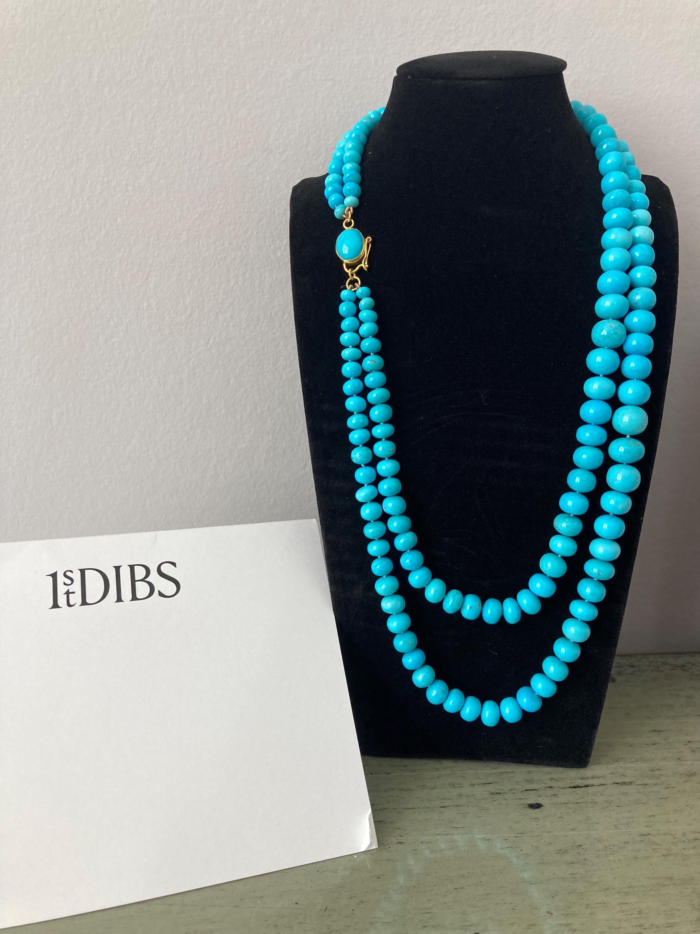 Echte 390 Karat Estate Dornröschen-Türkis 18K Gold Halskette im Angebot 3