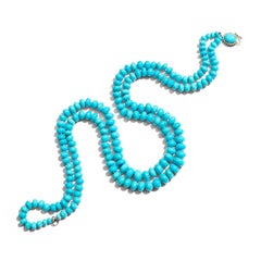 Genuine 390 Carat Estate Sleeping Beauty Turquoise 14K Gold Diamond Necklace