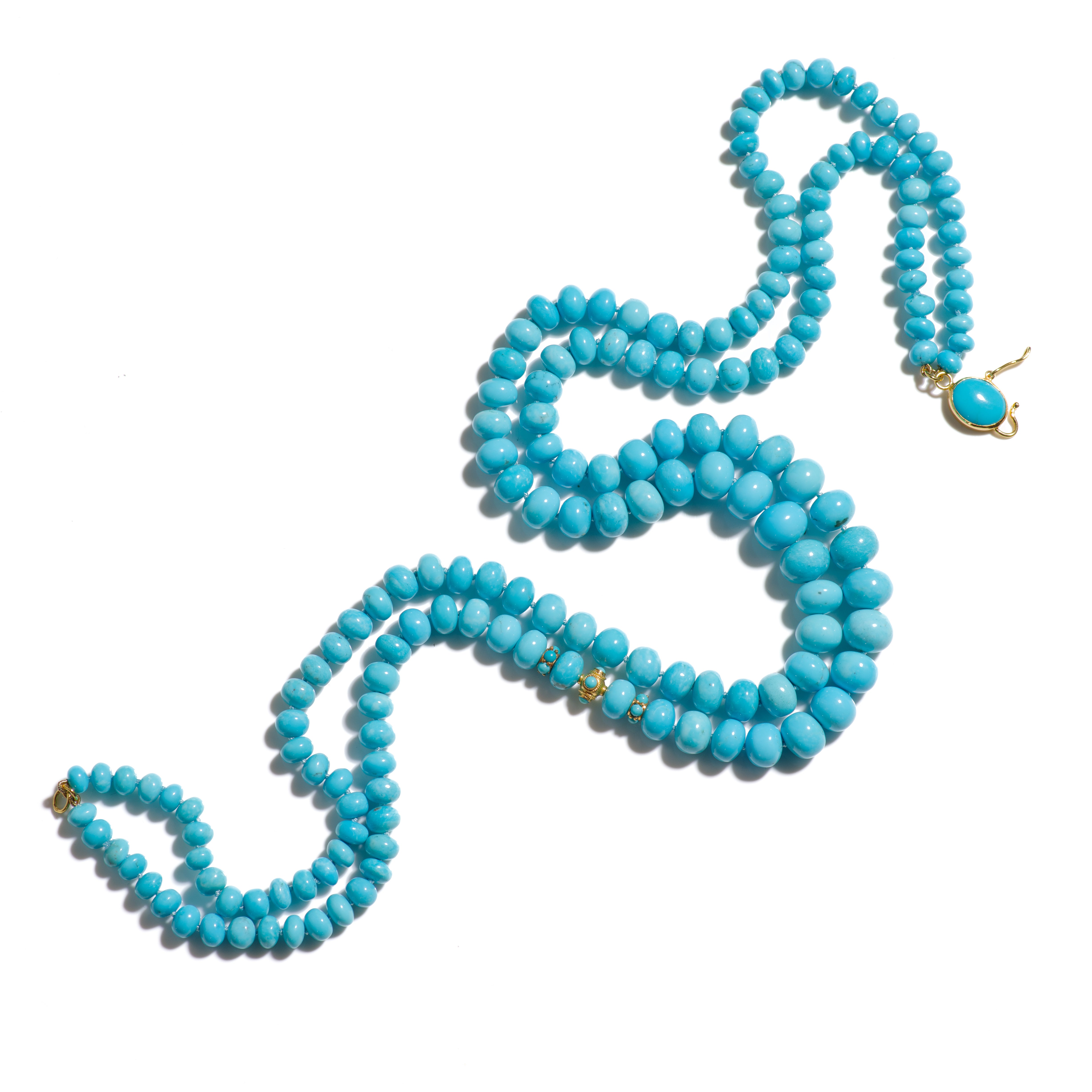 Genuine 400 Carat Old Mine Sleeping Beauty Turquoise 18K Gold Necklace