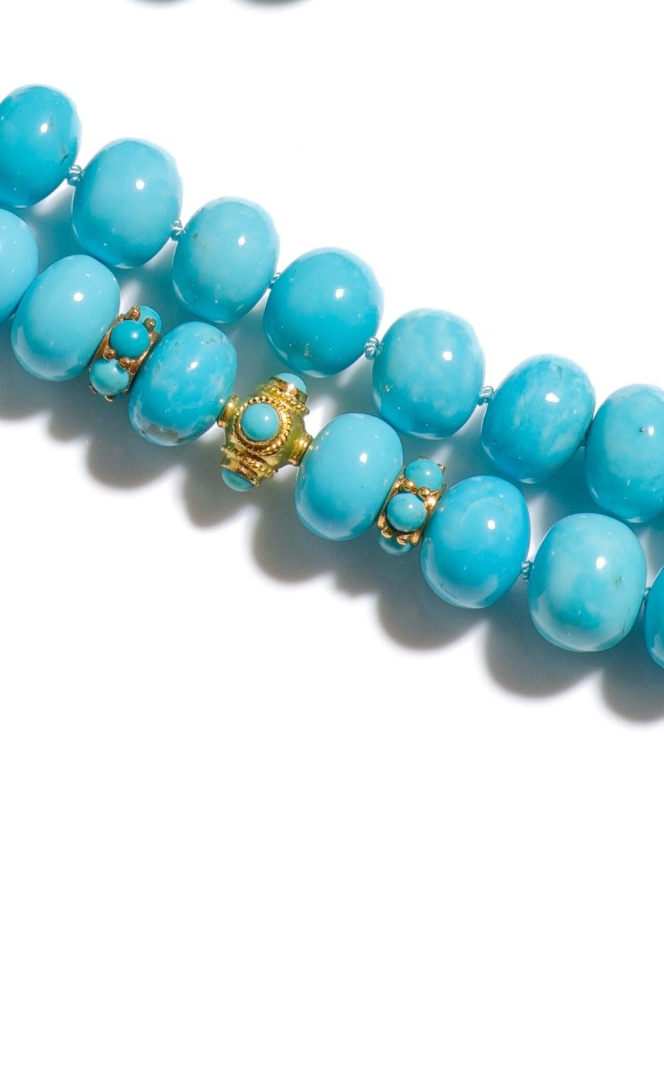 Modernist Genuine 400 Carat Old Mine Sleeping Beauty Turquoise 18K Gold Necklace For Sale