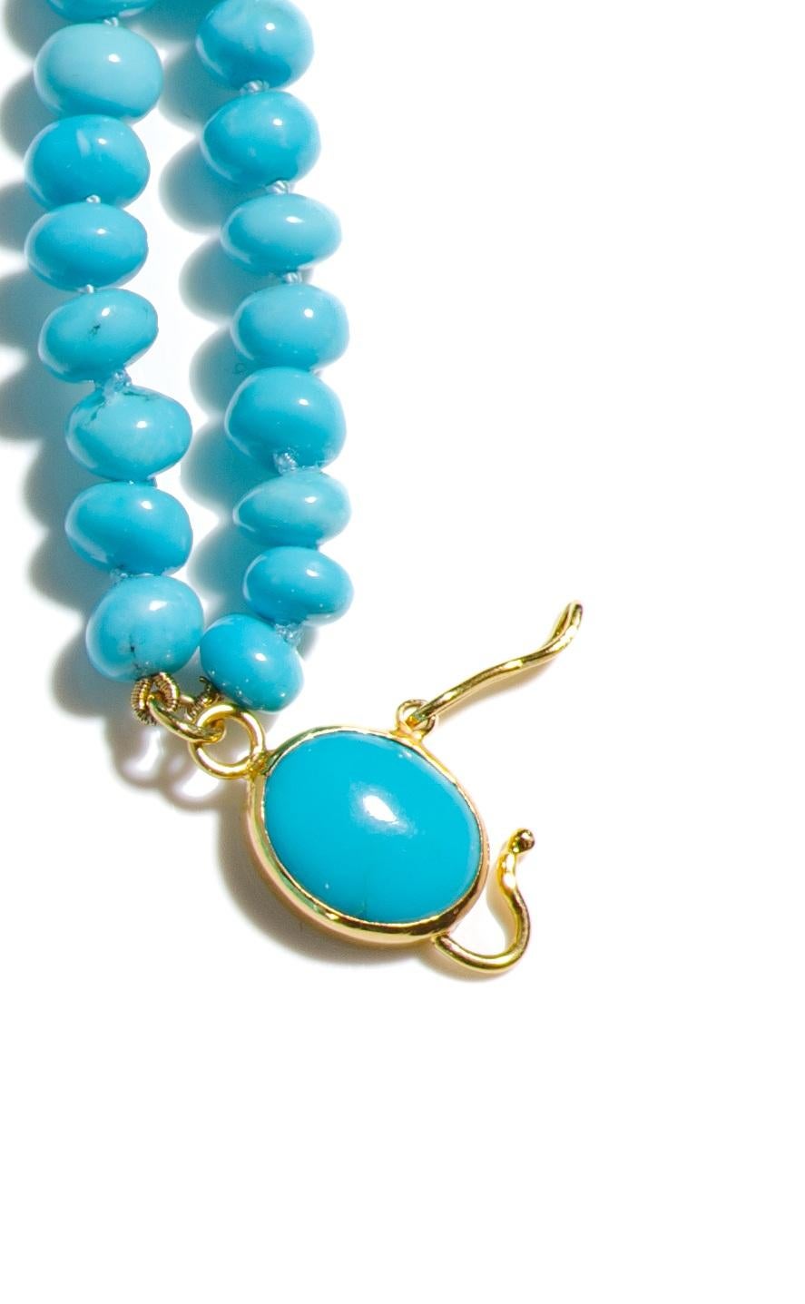 Bead Genuine 400 Carat Old Mine Sleeping Beauty Turquoise 18K Gold Necklace For Sale