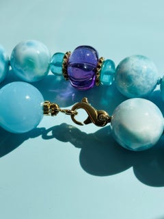 Collar de Oro Amarillo con Amatista Genuina y Larimar