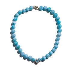 Collier véritable d'apatites Paraiba et de Larimar de 490 carats avec diamants